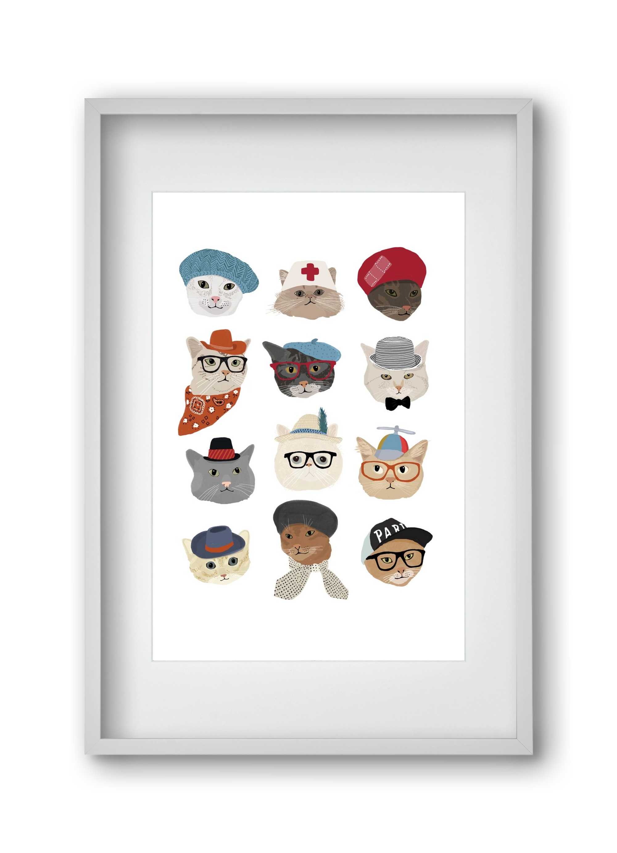 Cats in Hats, 30x45 cm (20x30 cm), Fehér keret, paszpartuval