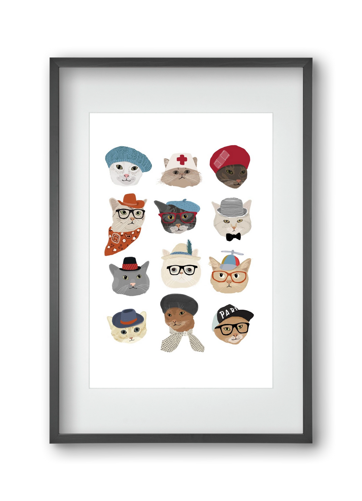 Cats in Hats, 30x45 cm (20x30 cm), Fekete keret, paszpartuval