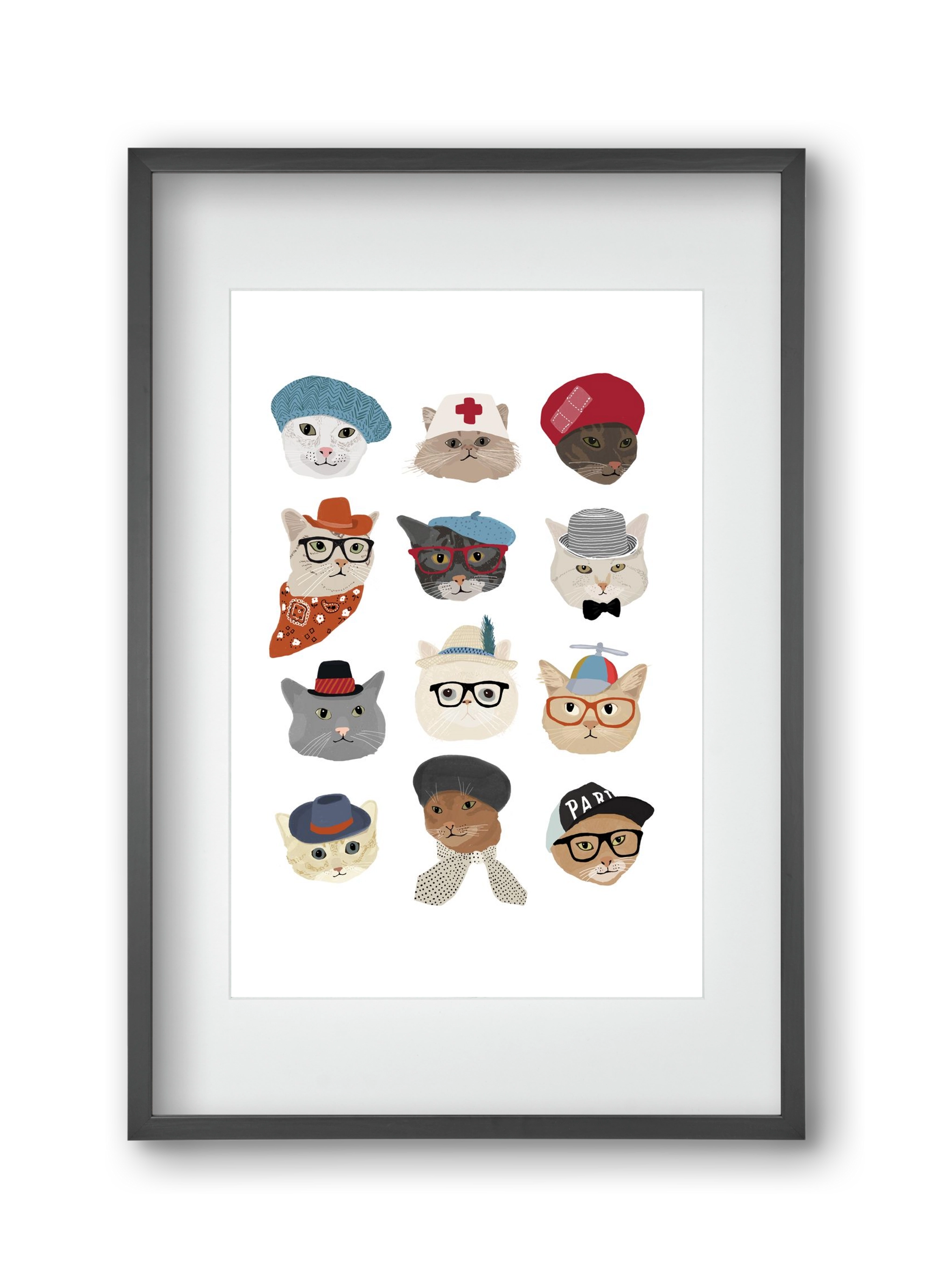 Cats in Hats, 30x45 cm (20x30 cm), Fekete keret, paszpartuval