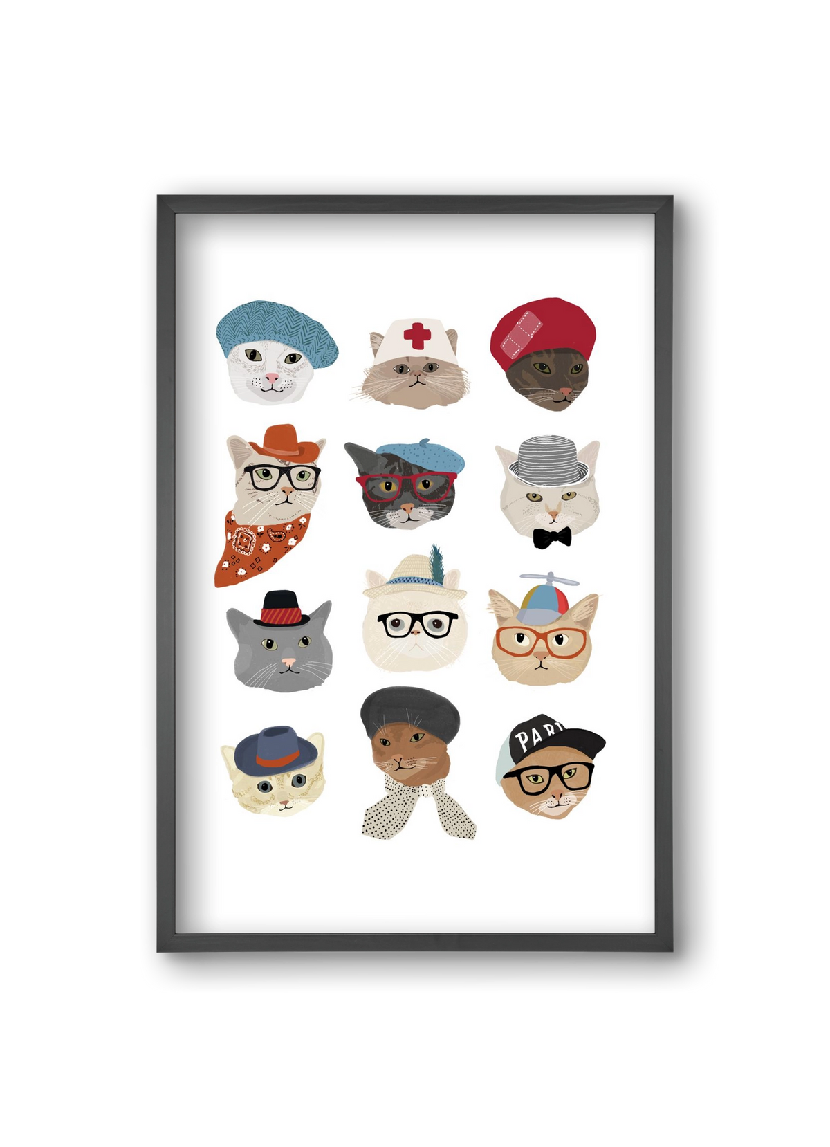 Cats in Hats, 20x30 cm (20x30 cm), Fekete keret