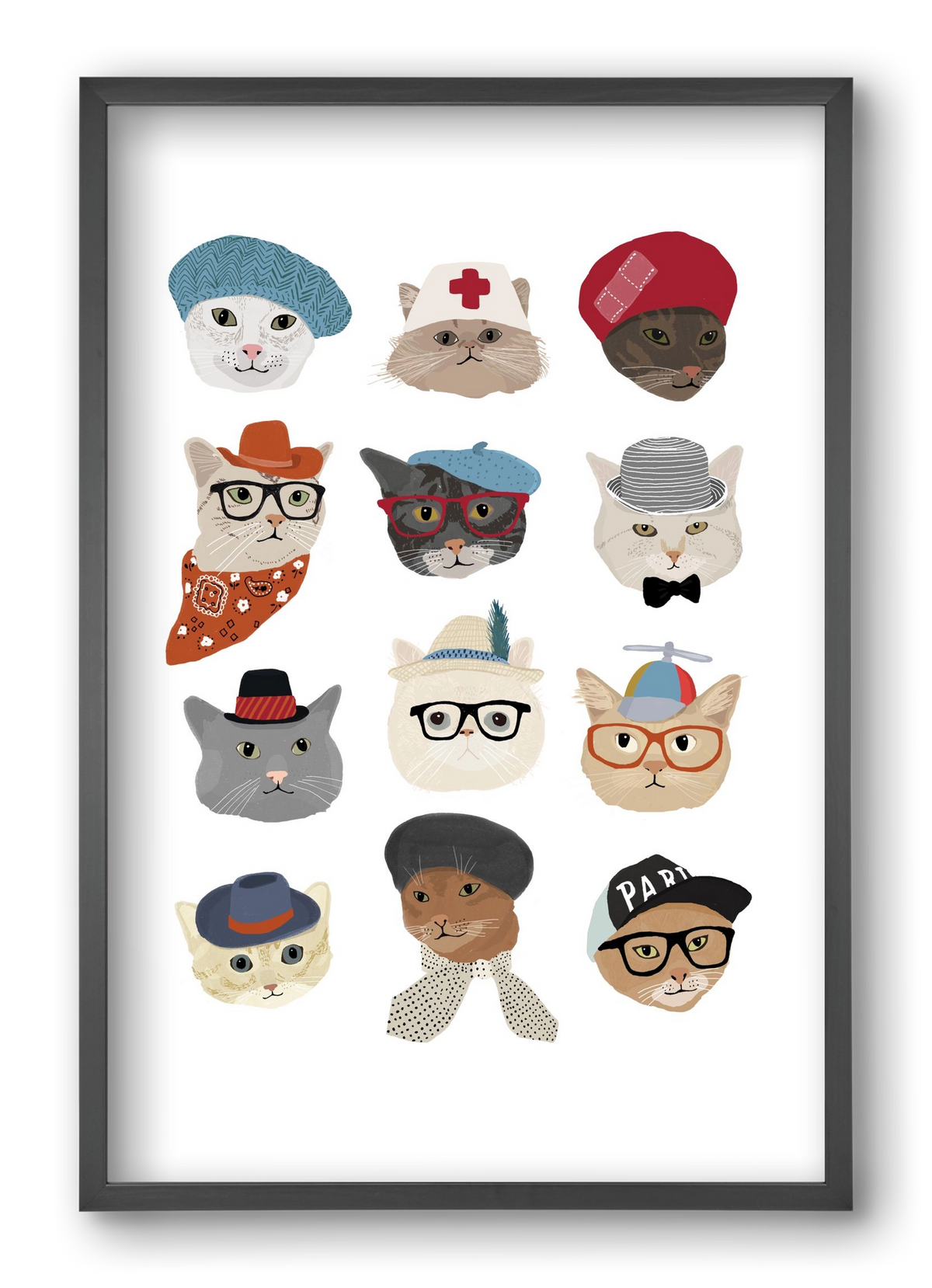 Cats in Hats, 40x60 cm (40x60 cm), Fekete keret