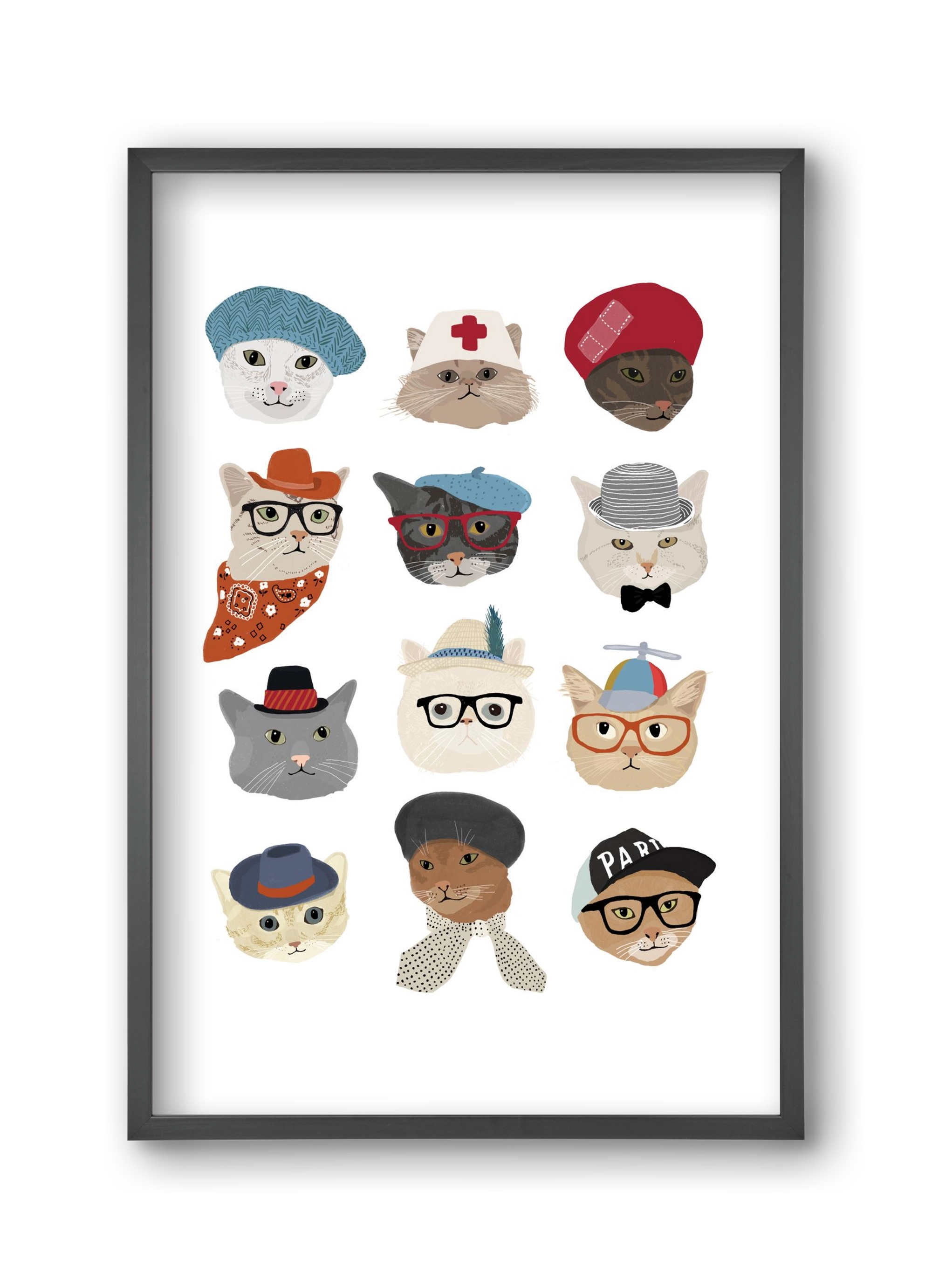 Cats in Hats, 30x45 cm (30x45 cm), Fekete keret
