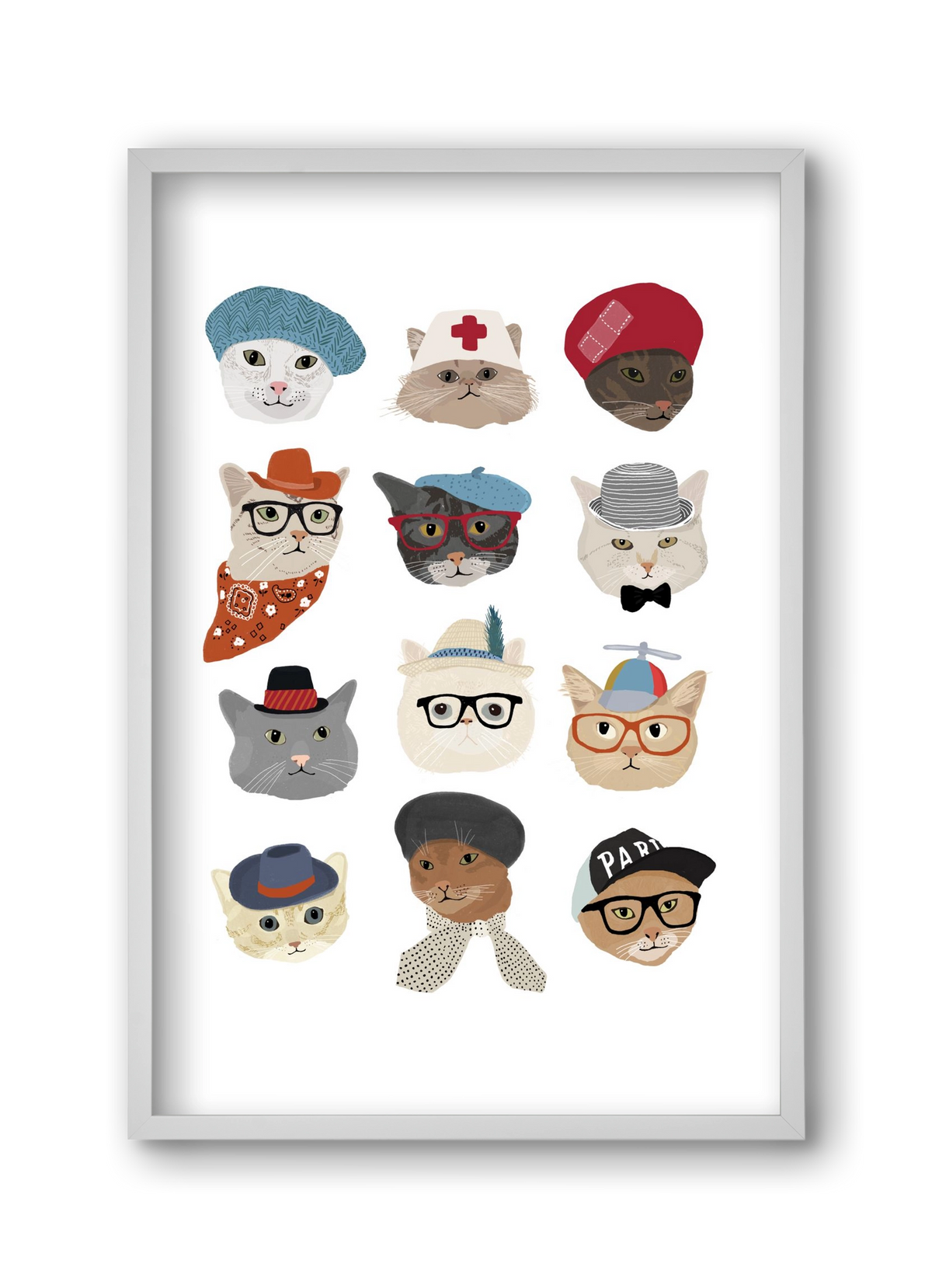 Cats in Hats, 30x45 cm (30x45 cm), Fehér keret