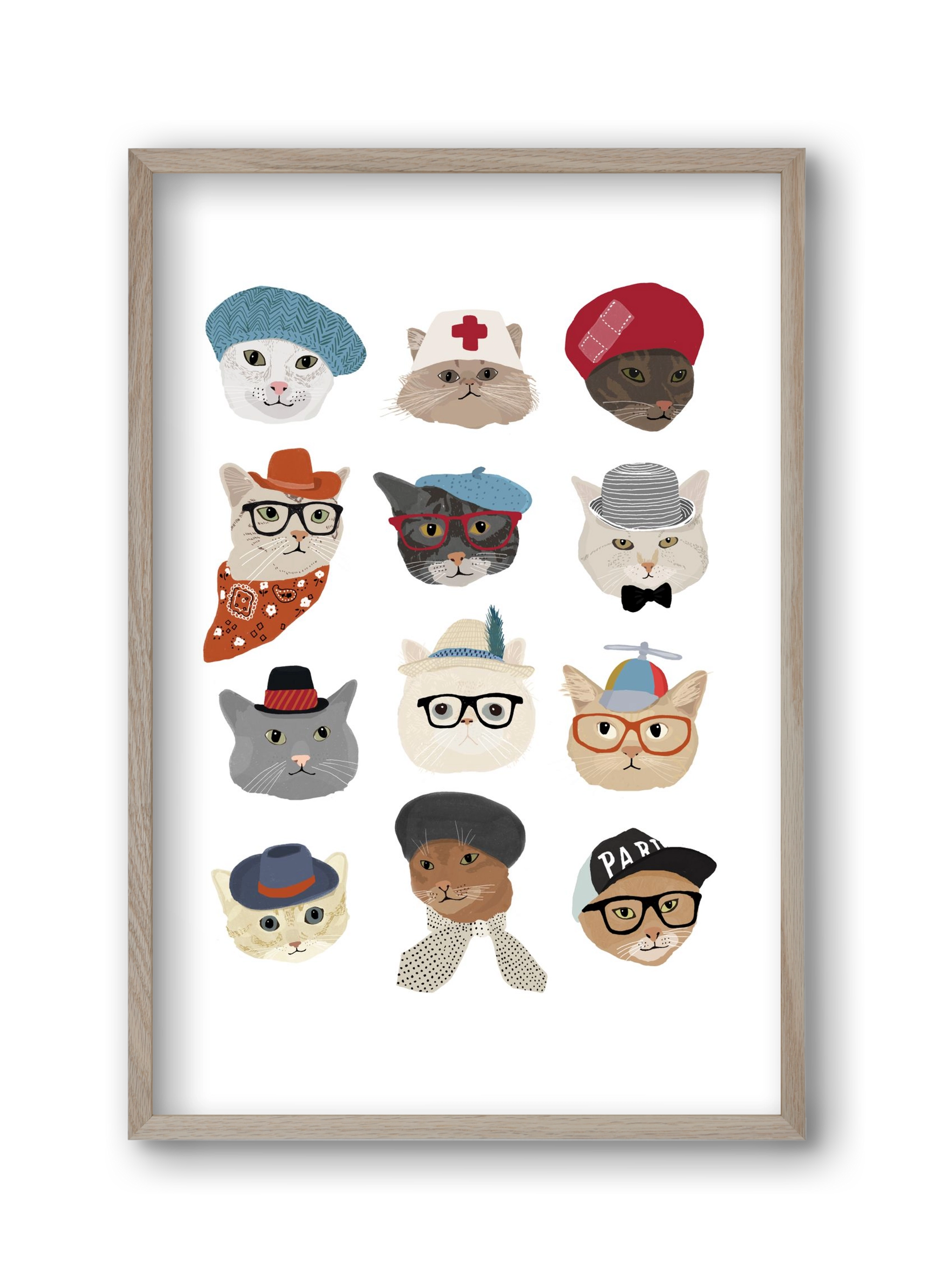 Cats in Hats, 30x45 cm (30x45 cm), Tölgy keret