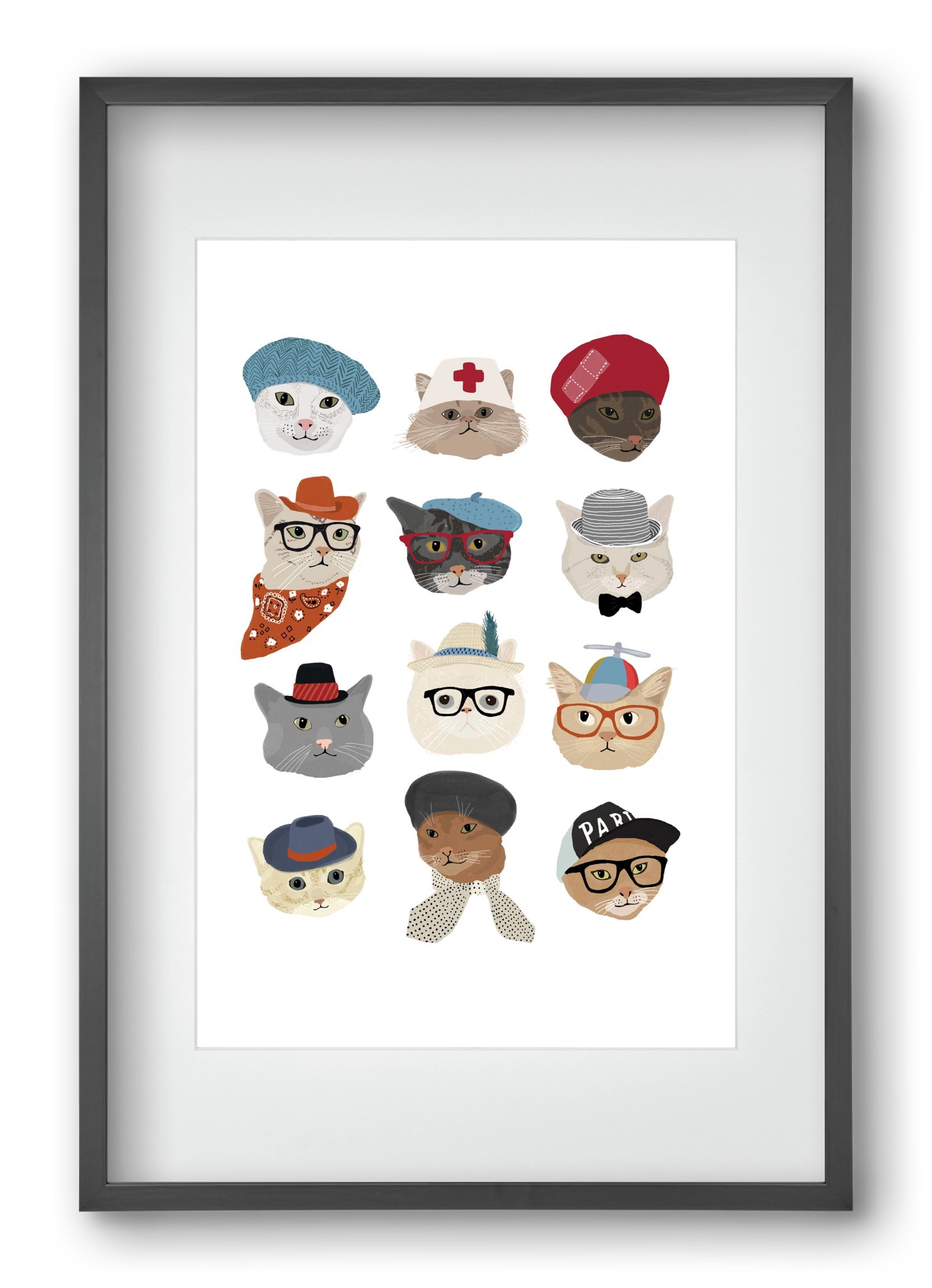 Cats in Hats, 40x60 cm (30x45 cm), Fekete keret, paszpartuval