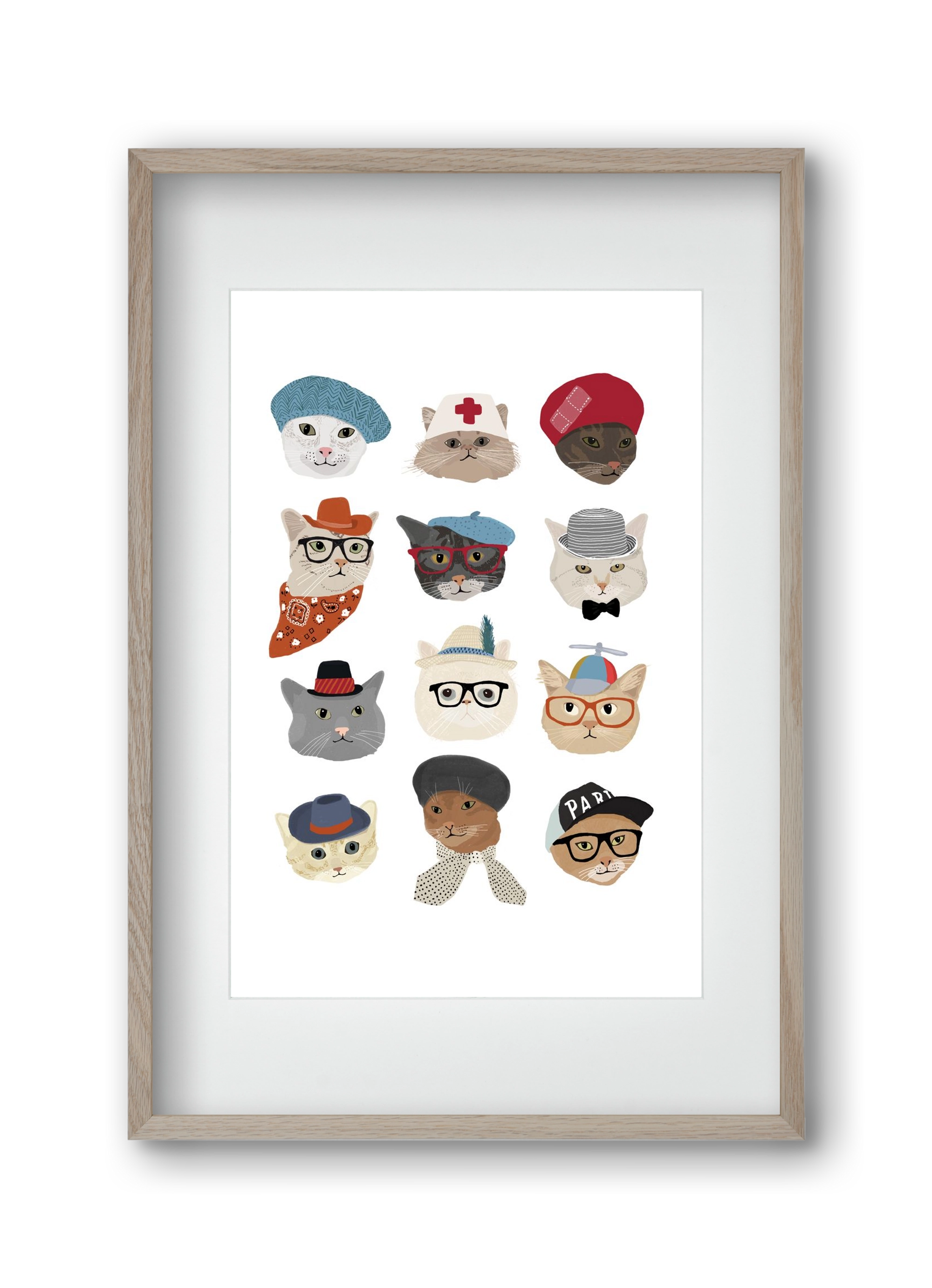 Cats in Hats, 30x45 cm (20x30 cm), Tölgy keret, paszpartuval