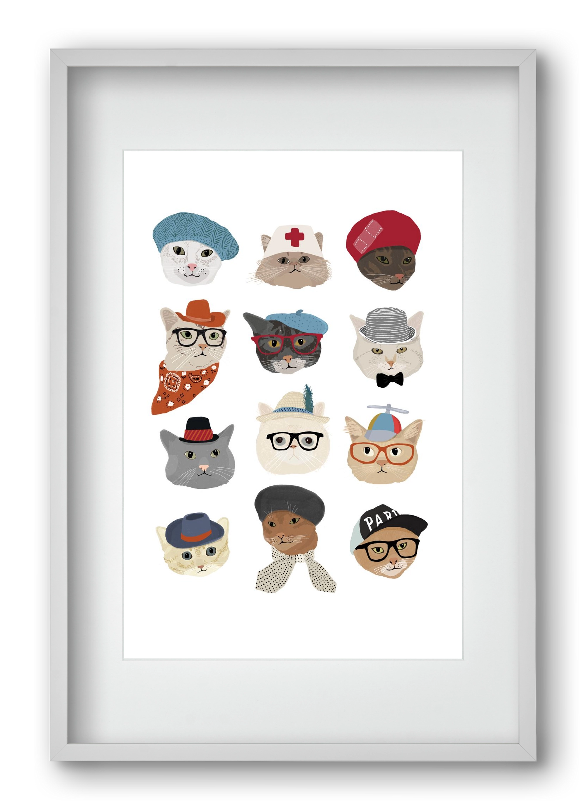 Cats in Hats, 40x60 cm (30x45 cm), Fehér keret, paszpartuval
