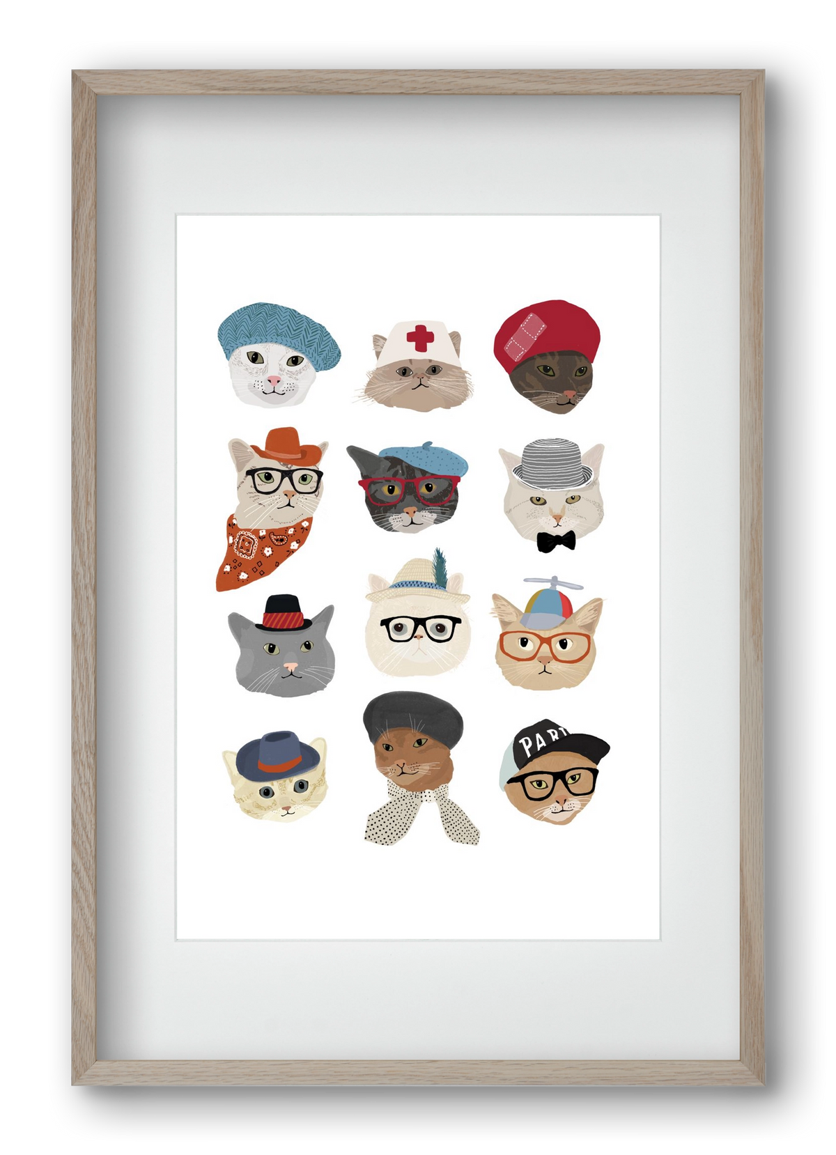 Cats in Hats, 40x60 cm (30x45 cm), Tölgy keret, paszpartuval