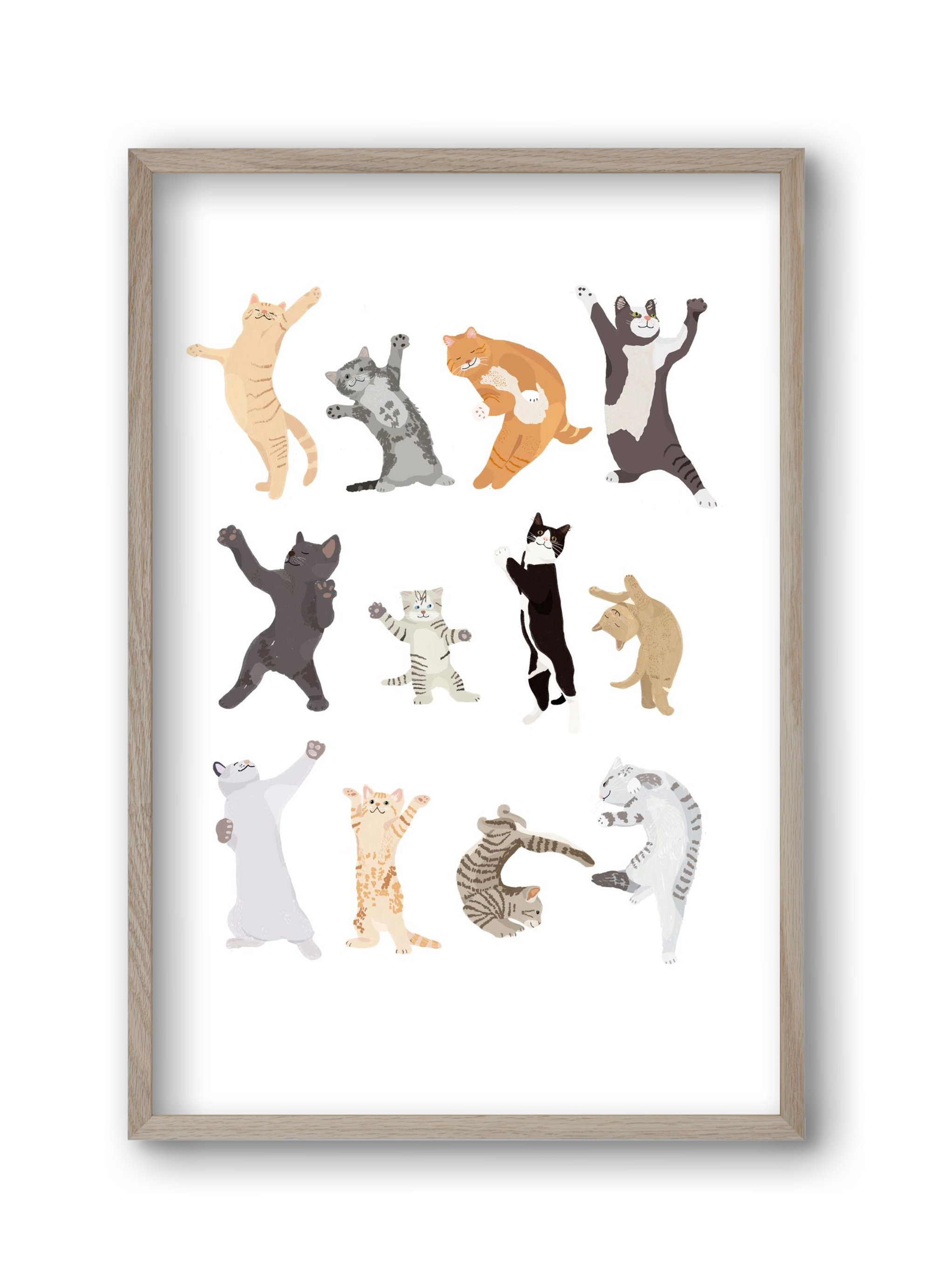 Dancing Cats, 30x45 cm (30x45 cm), Tölgy keret