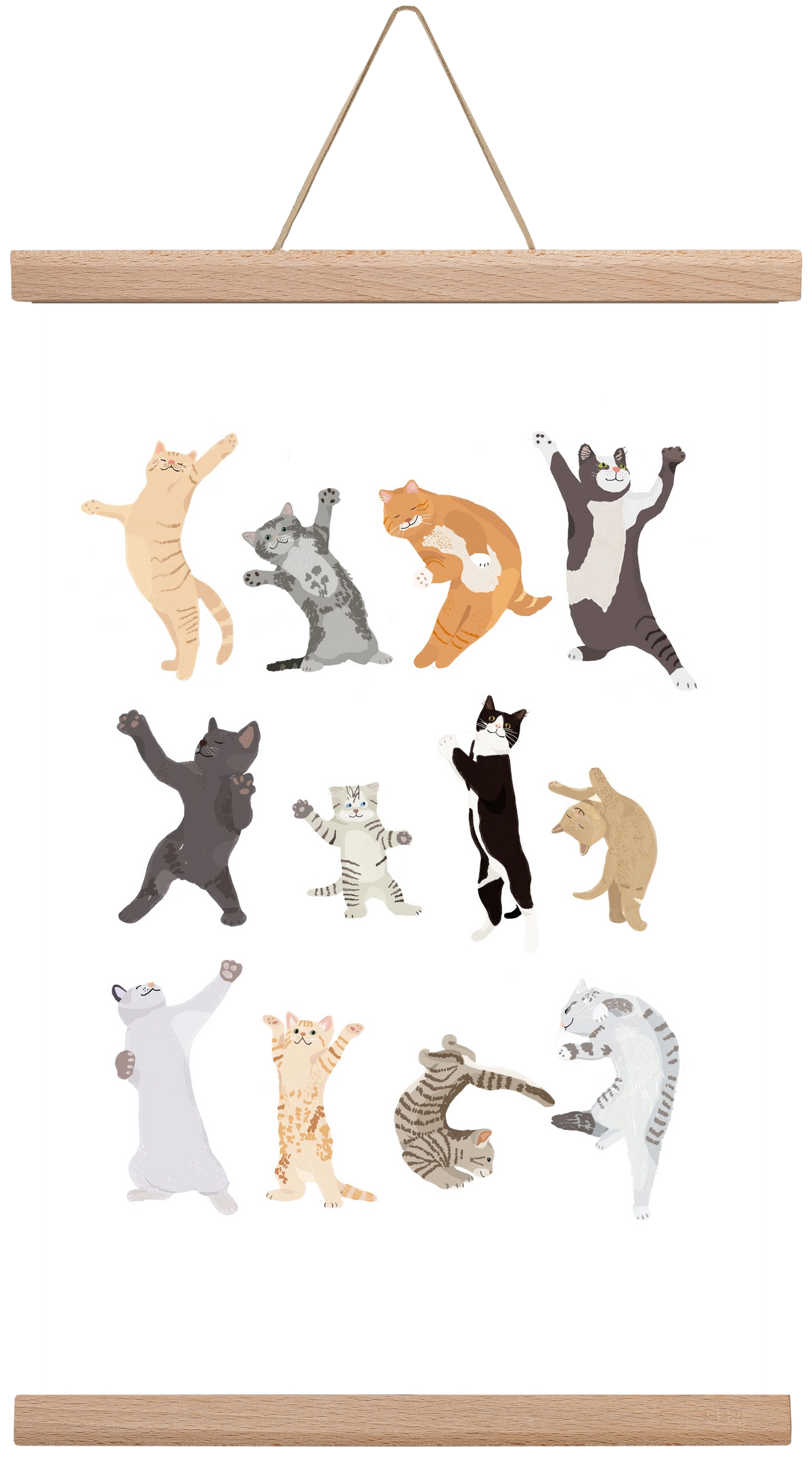 Dancing Cats, 30x45 cm (30x45 cm), Tölgy akasztó