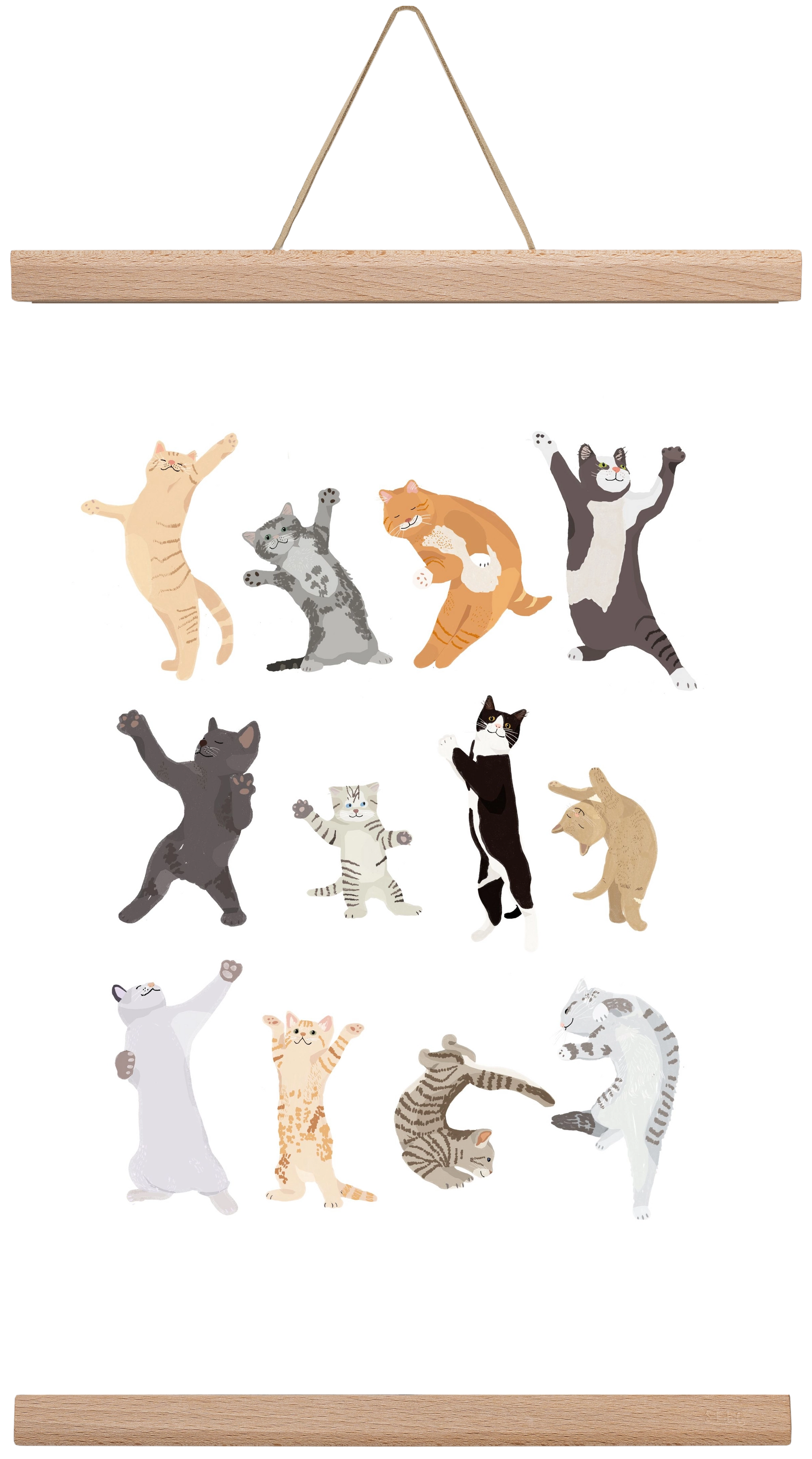 Dancing Cats, 30x45 cm (30x45 cm), Tölgy akasztó