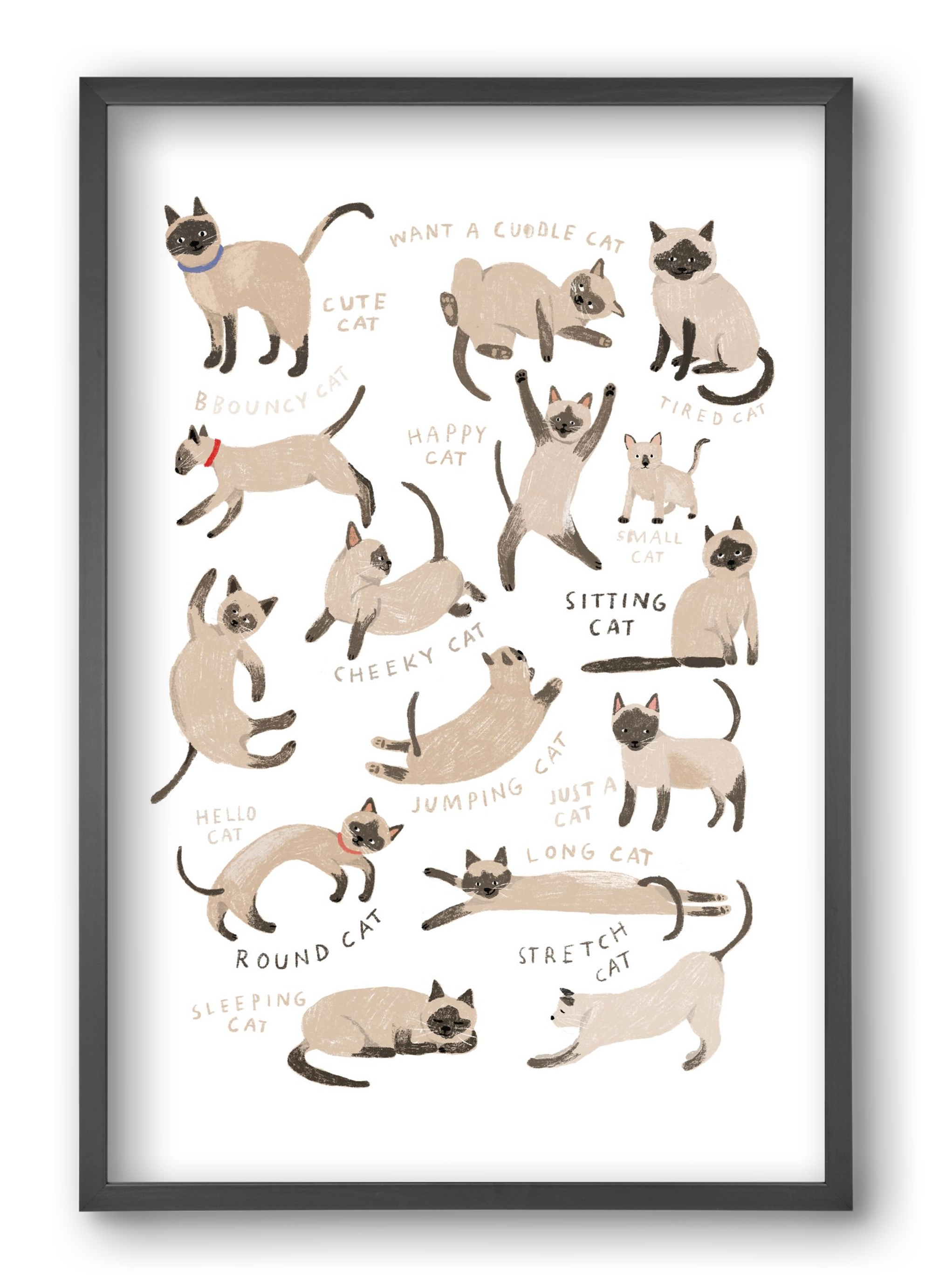 Siamese Cats, 40x60 cm (40x60 cm), Fekete keret