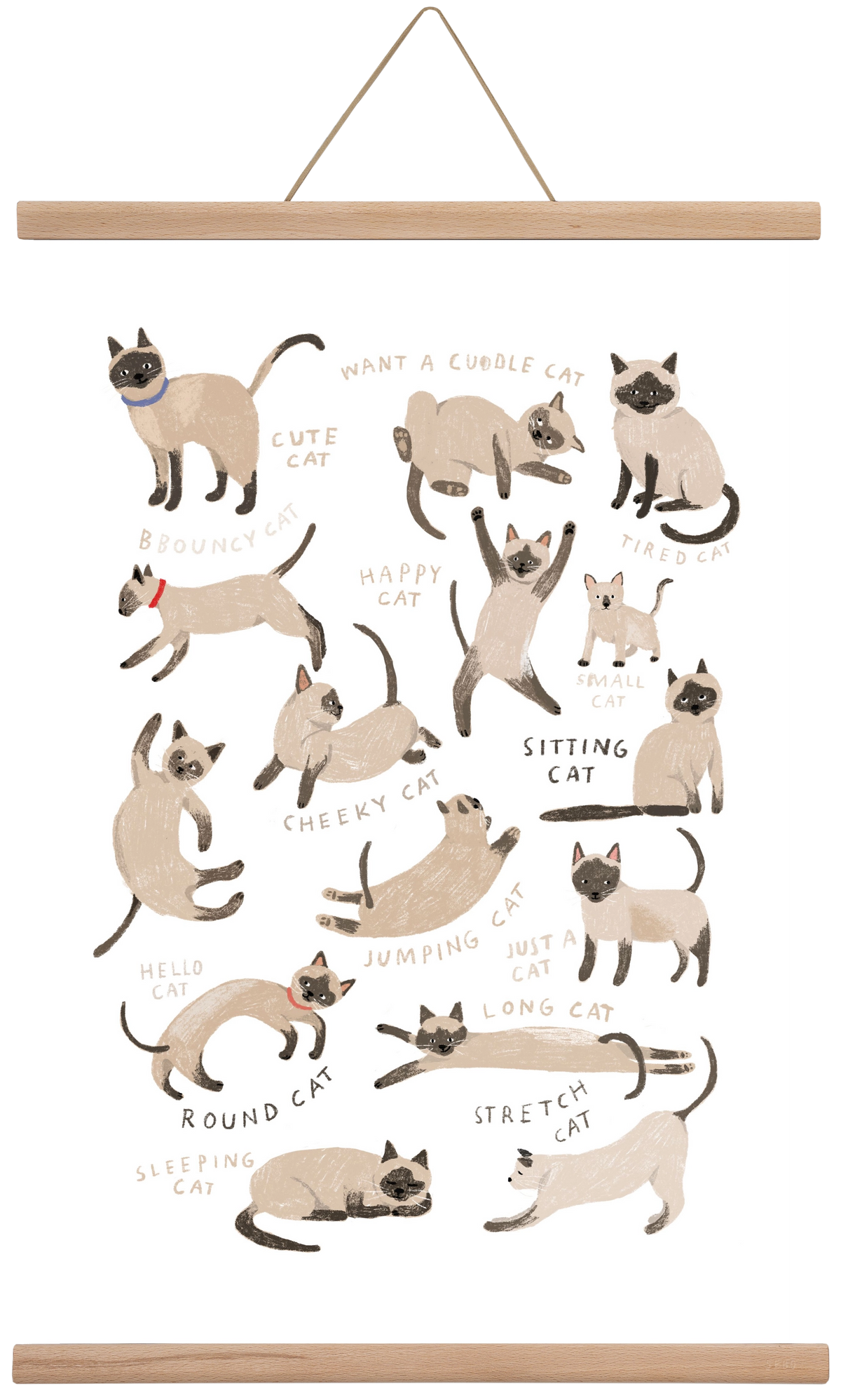 Siamese Cats, 40x60 cm (40x60 cm), Tölgy akasztó