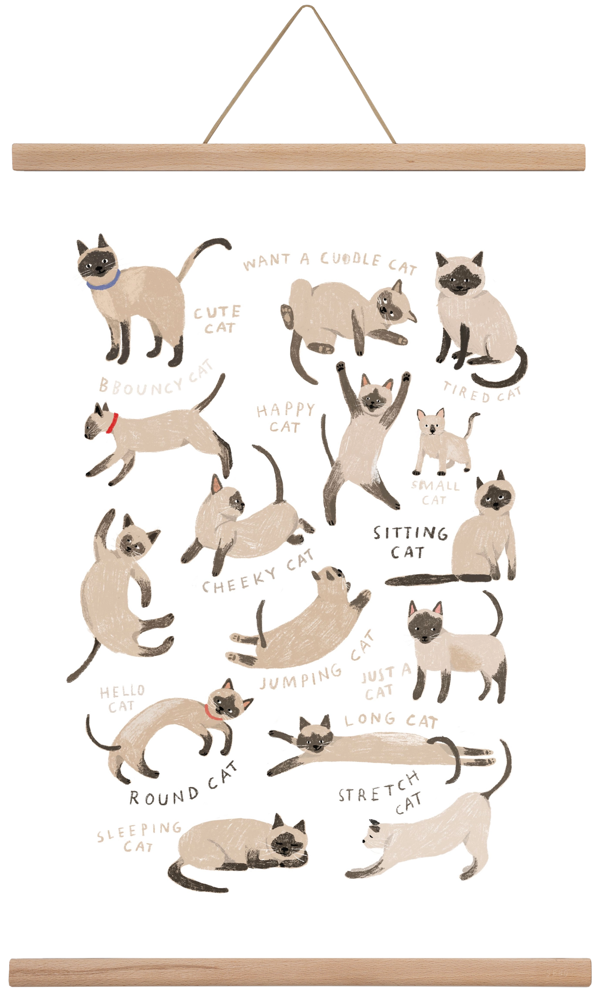 Siamese Cats, 40x60 cm (40x60 cm), Tölgy akasztó