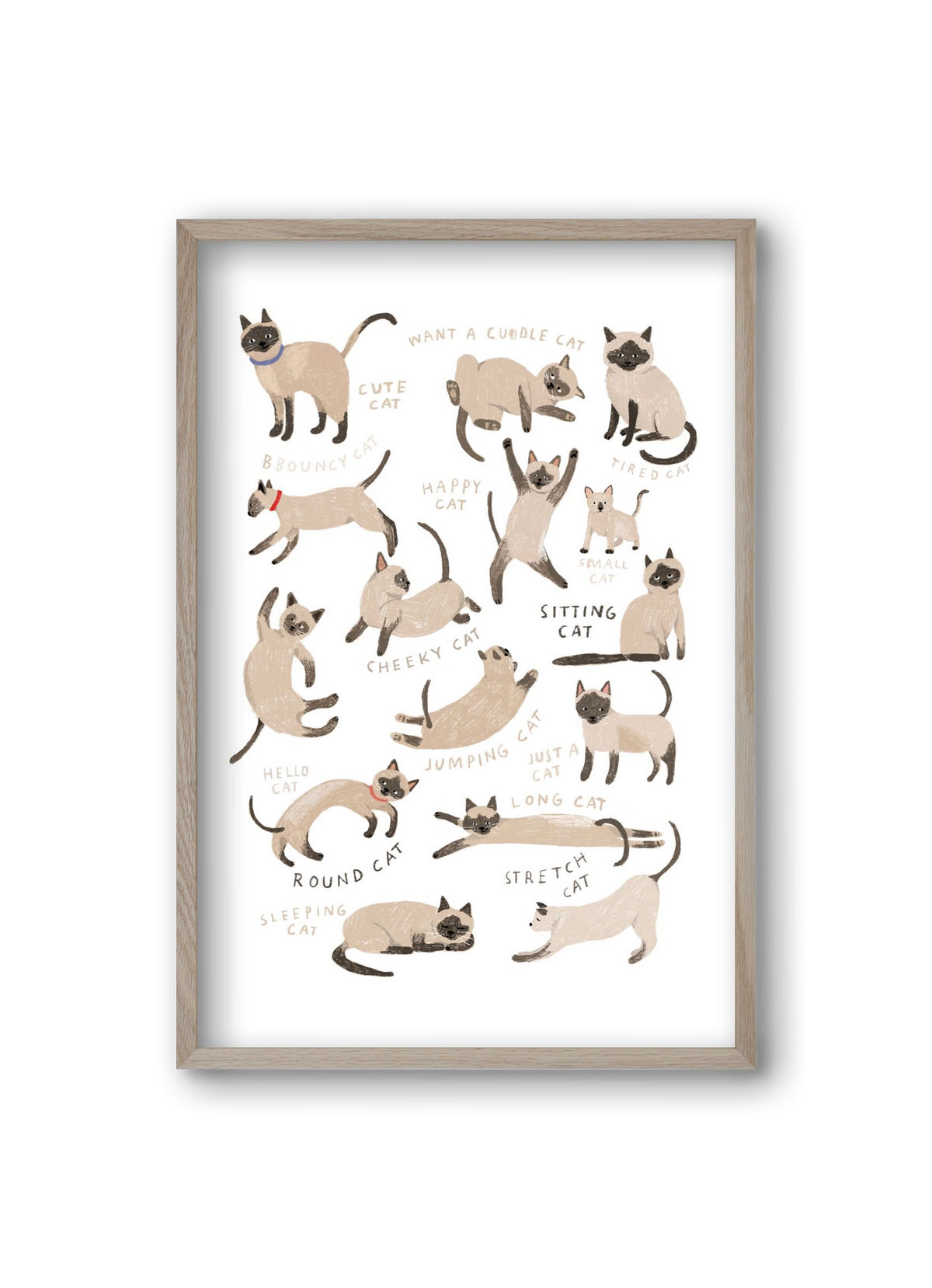 Siamese Cats, 20x30 cm (20x30 cm), Tölgy keret