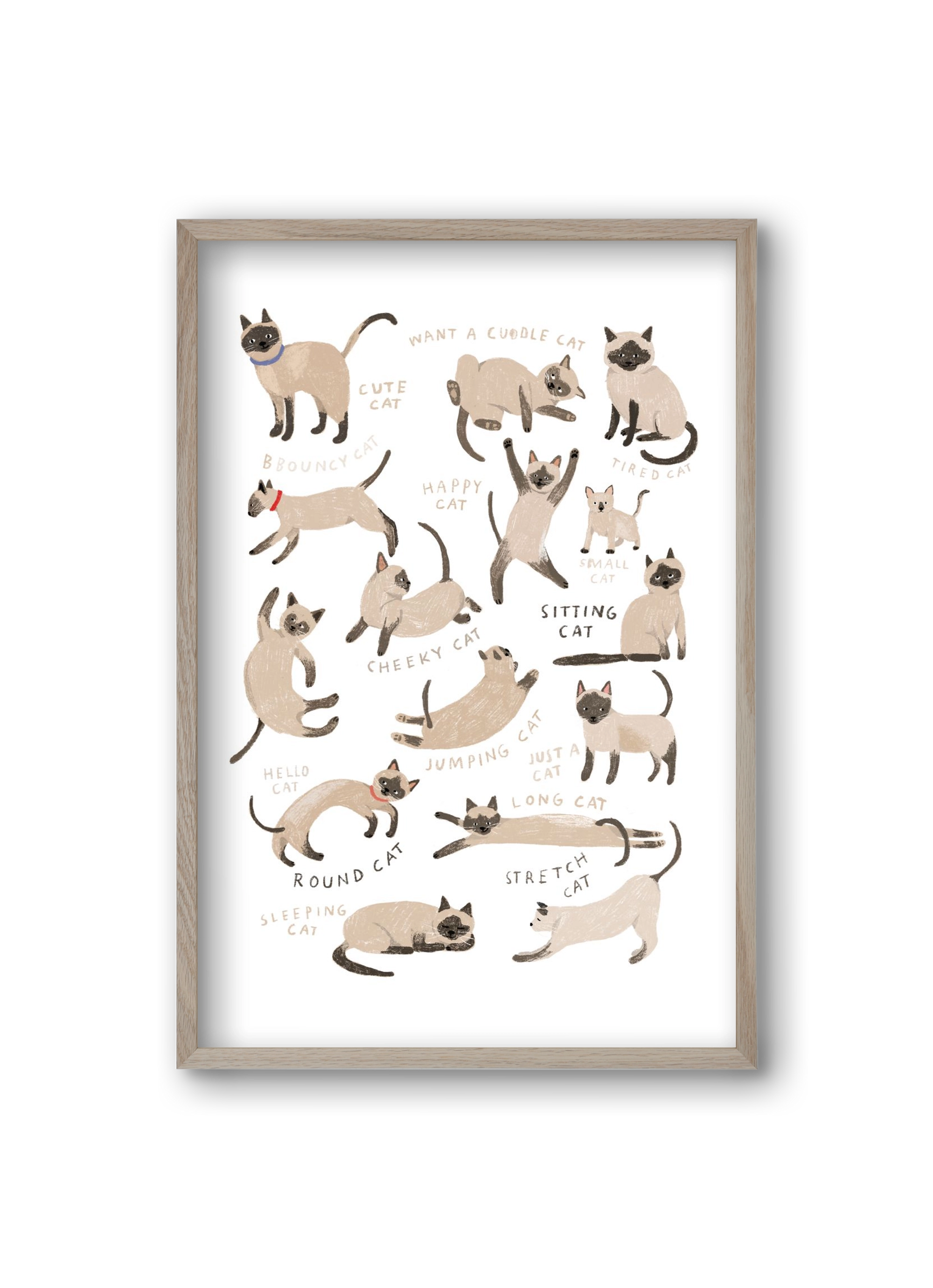 Siamese Cats, 20x30 cm (20x30 cm), Tölgy keret