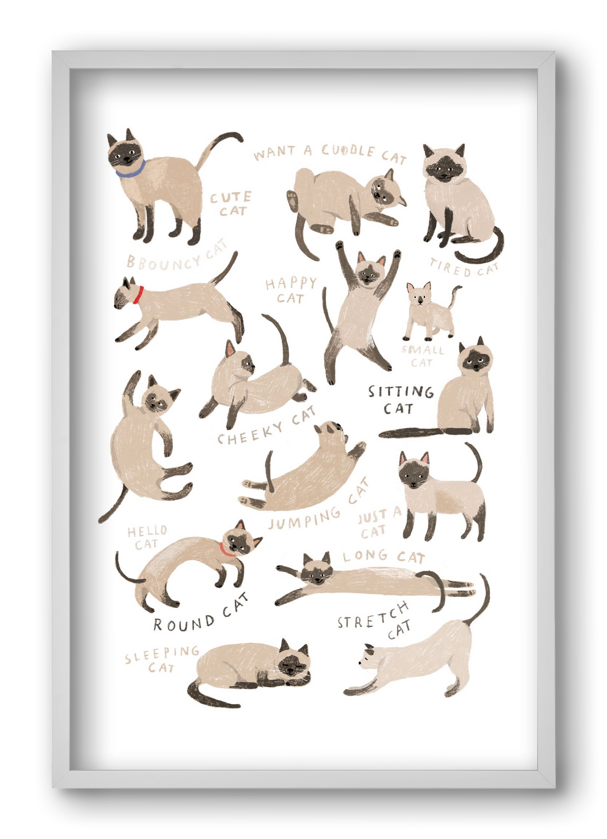 Siamese Cats, 40x60 cm (40x60 cm), Fehér keret