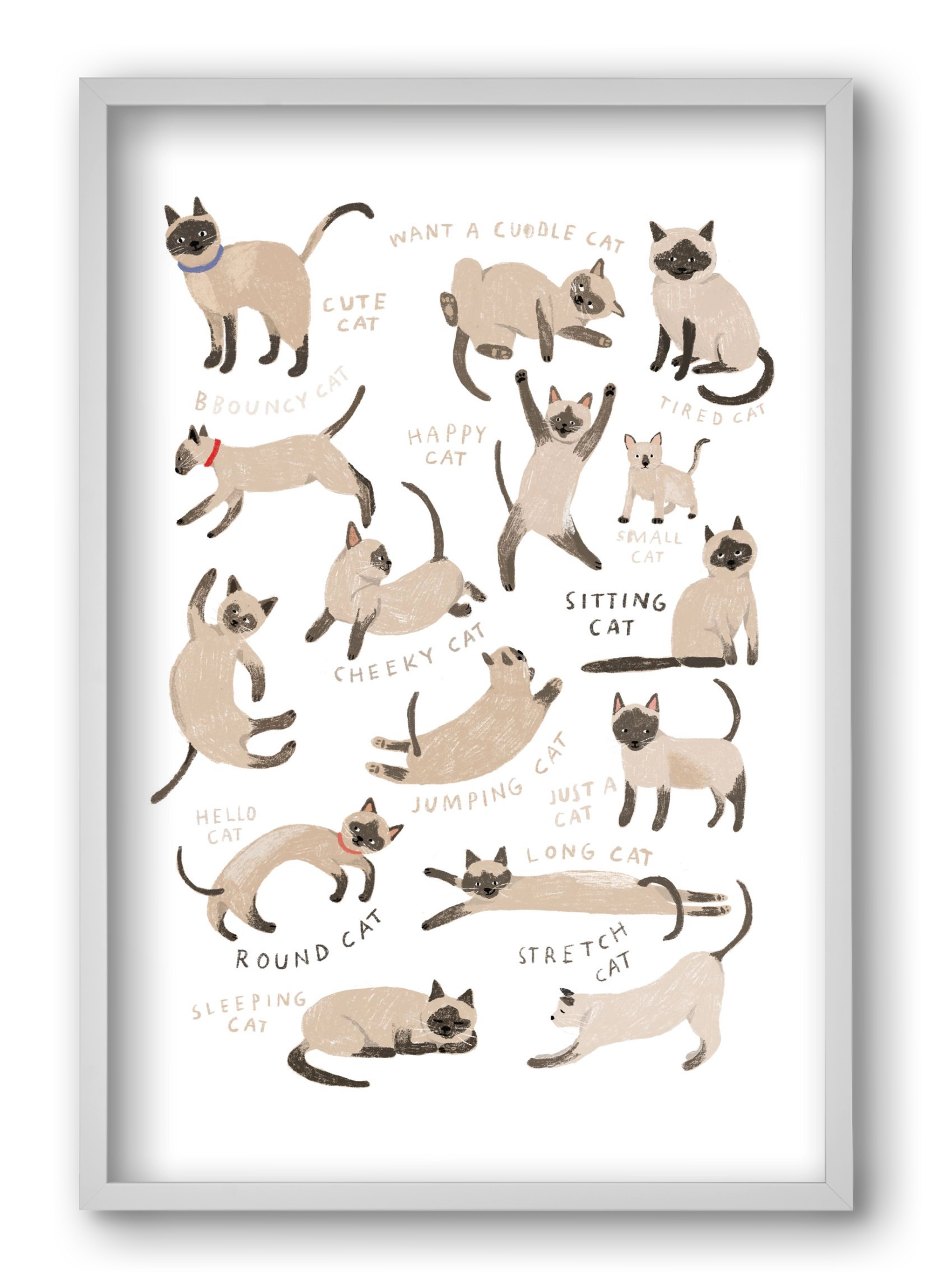 Siamese Cats, 40x60 cm (40x60 cm), Fehér keret