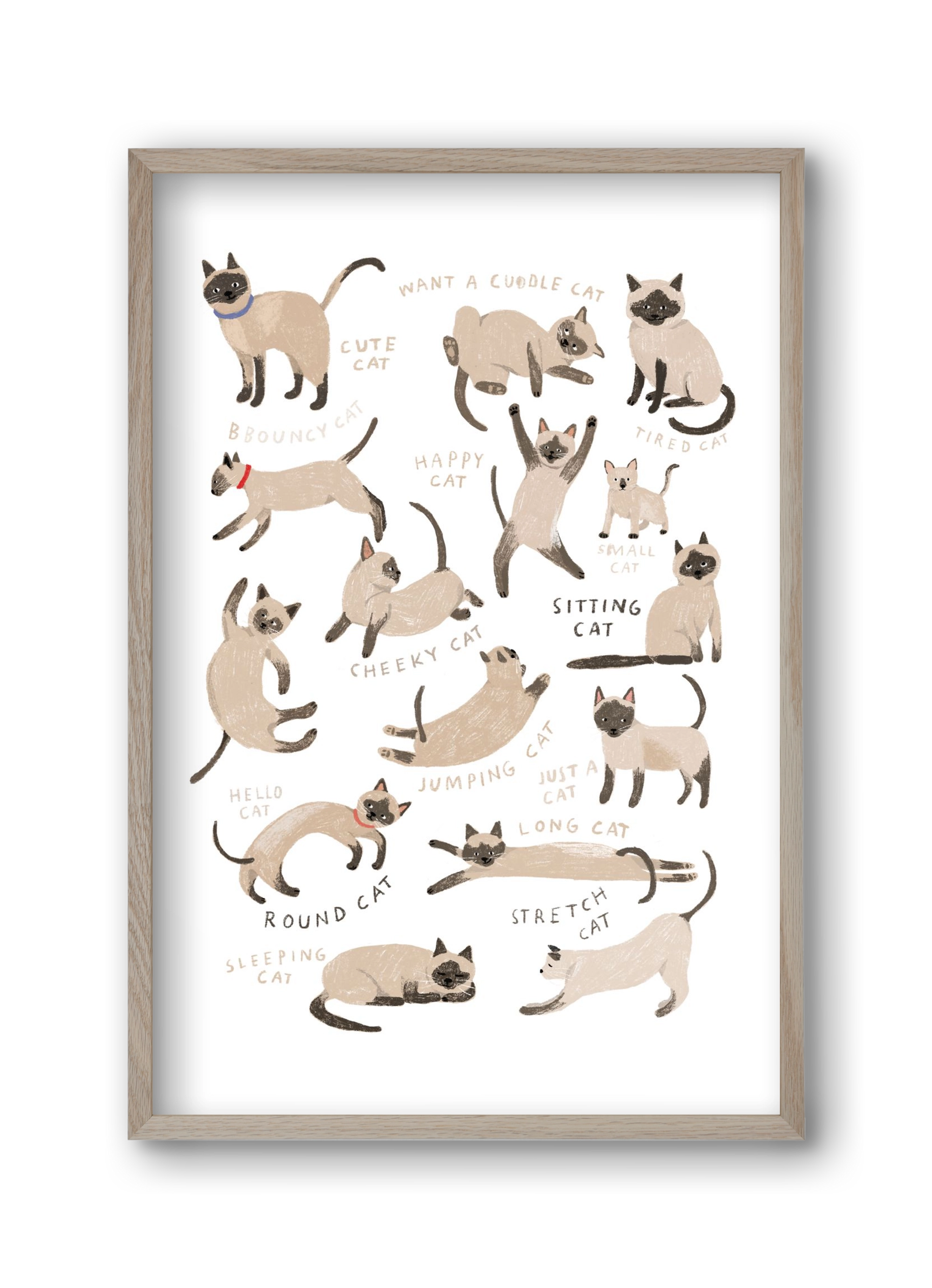 Siamese Cats, 30x45 cm (30x45 cm), Tölgy keret