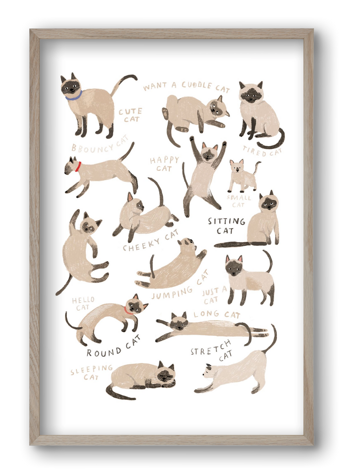 Siamese Cats, 40x60 cm (40x60 cm), Tölgy keret