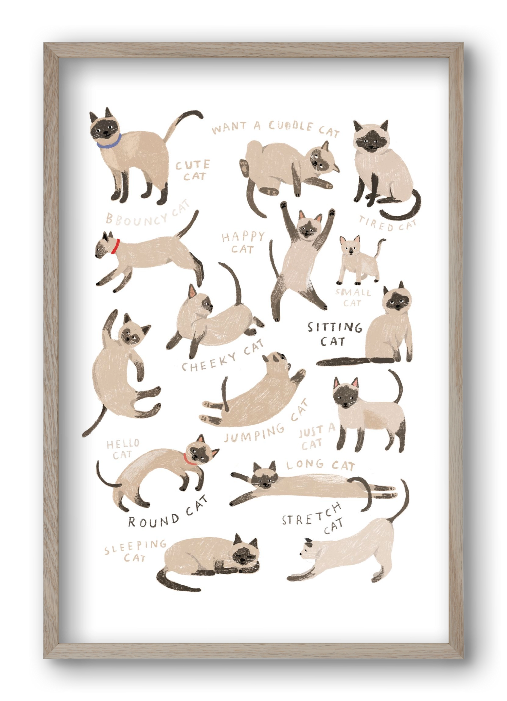 Siamese Cats, 40x60 cm (40x60 cm), Tölgy keret