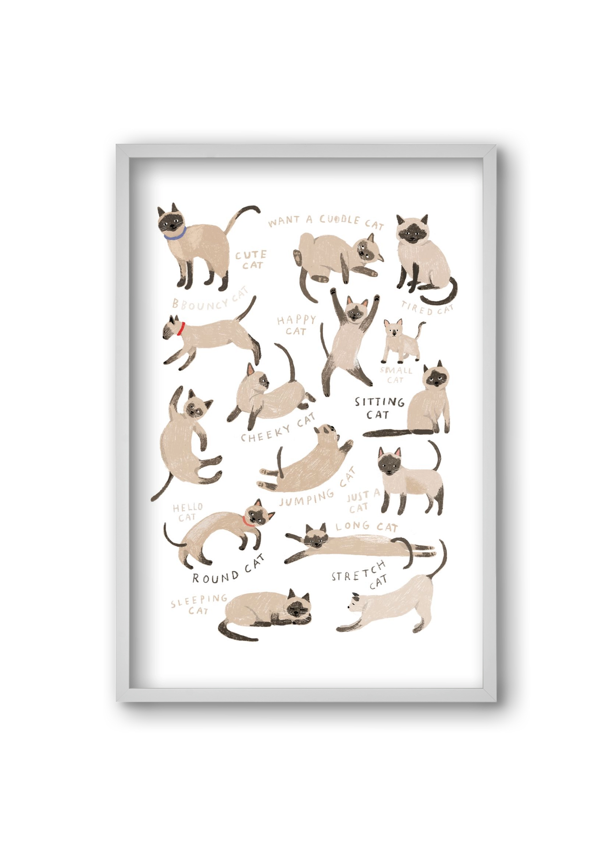 Siamese Cats, 20x30 cm (20x30 cm), Fehér keret