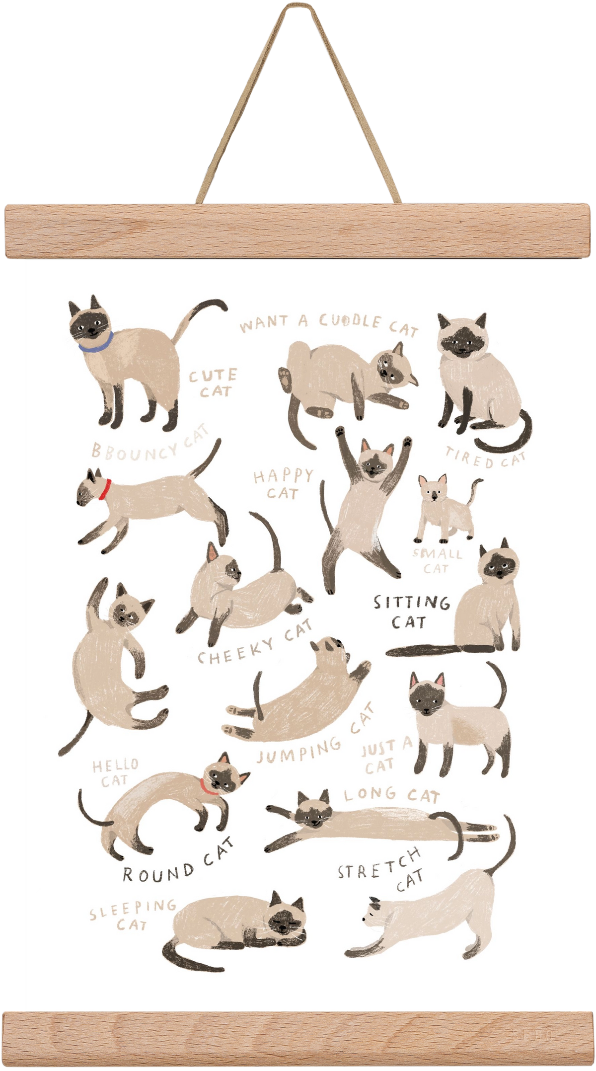 Siamese Cats, 20x30 cm (20x30 cm), Tölgy akasztó