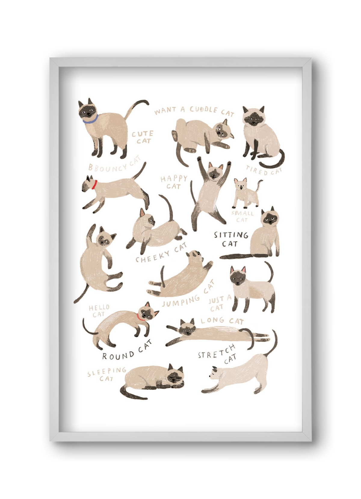 Siamese Cats, 30x45 cm (30x45 cm), Fehér keret