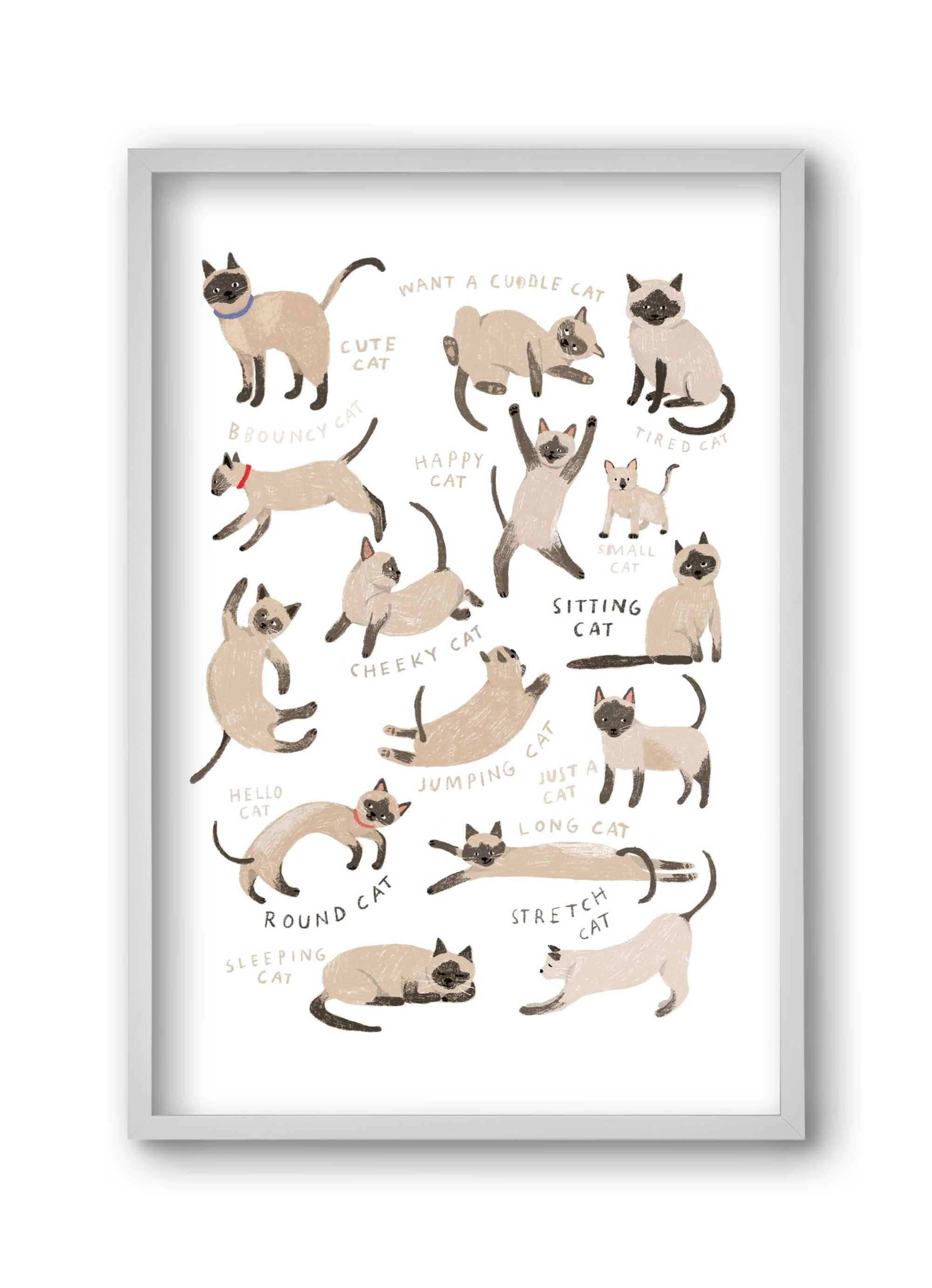 Siamese Cats, 30x45 cm (30x45 cm), Fehér keret