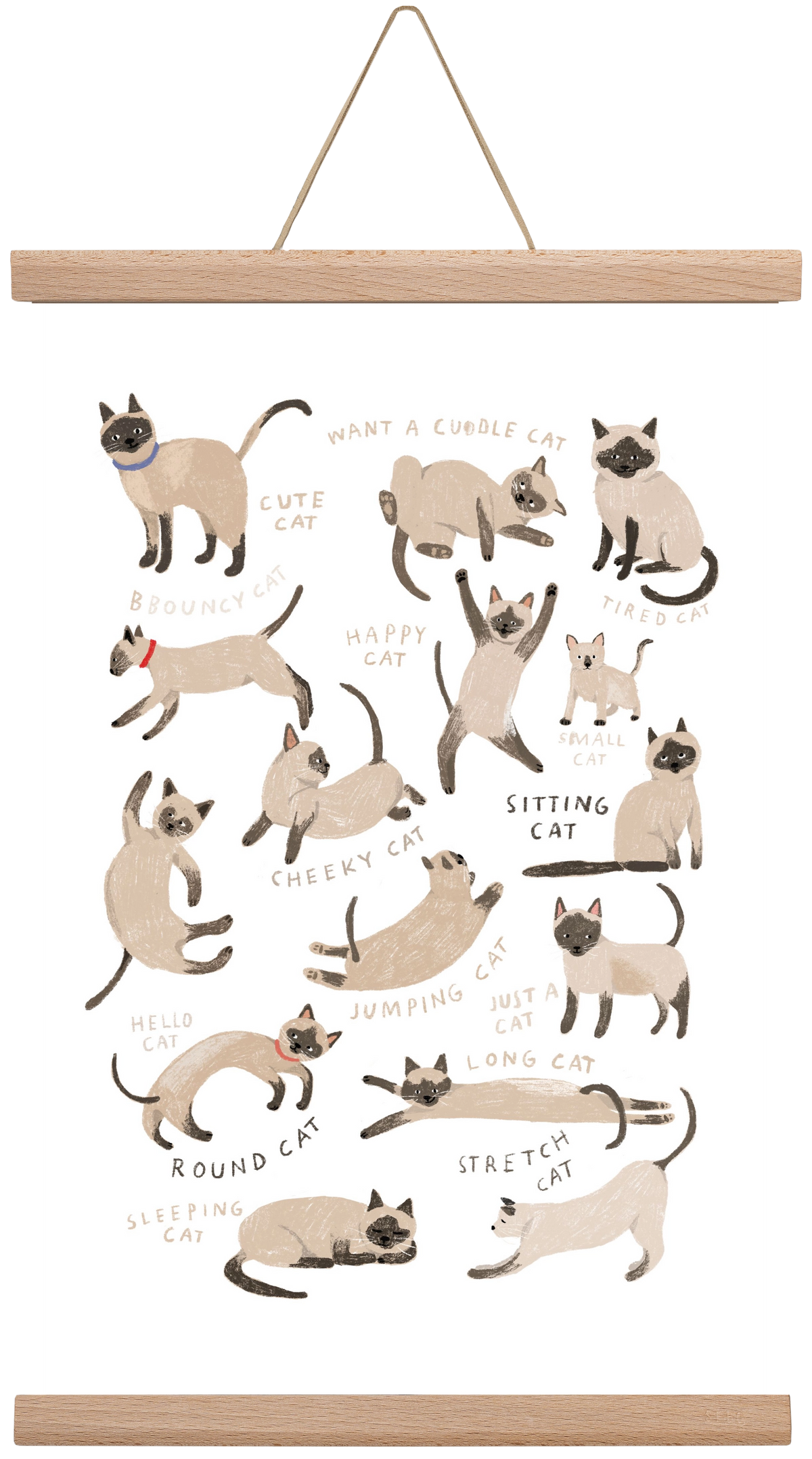 Siamese Cats, 30x45 cm (30x45 cm), Tölgy akasztó