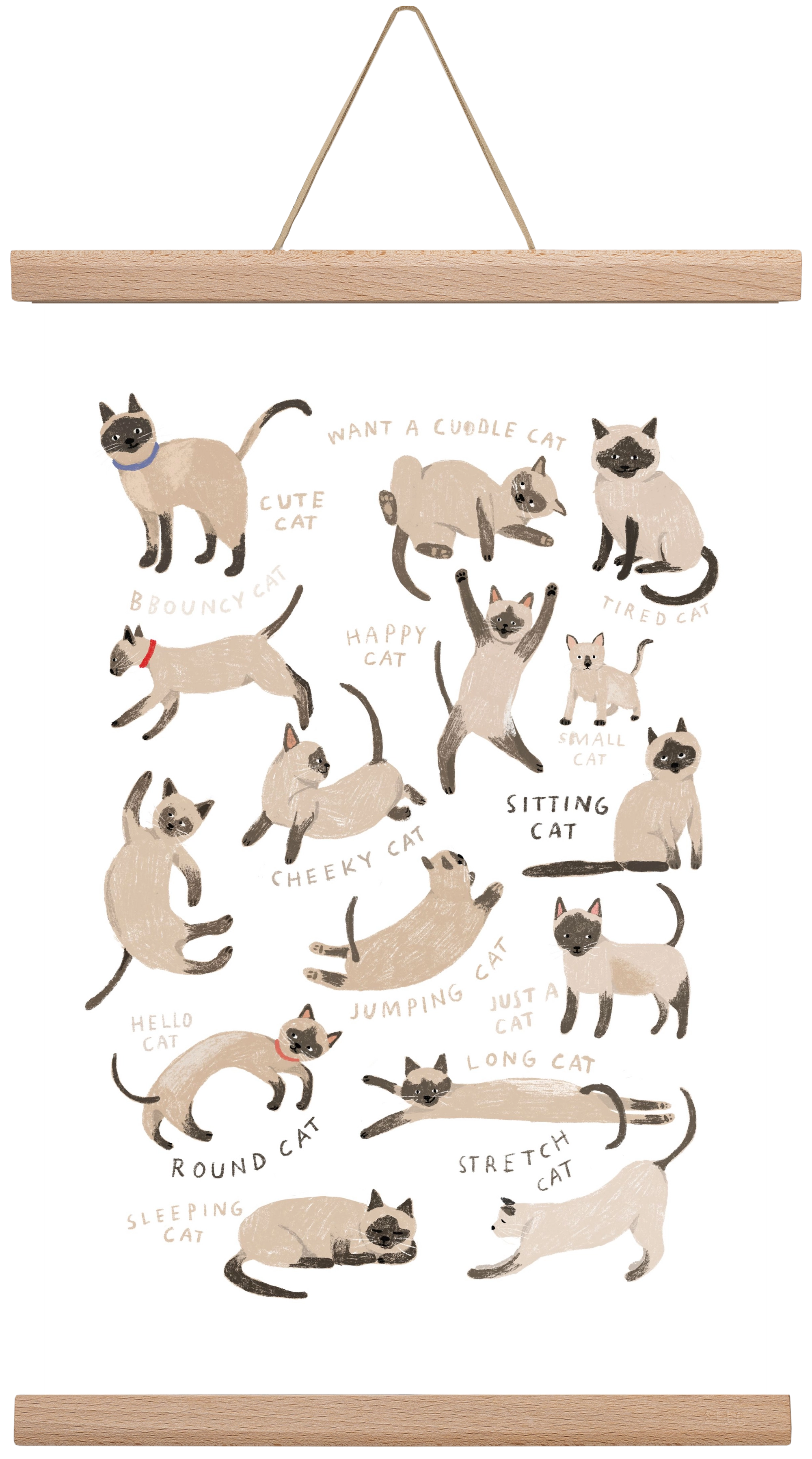 Siamese Cats, 30x45 cm (30x45 cm), Tölgy akasztó