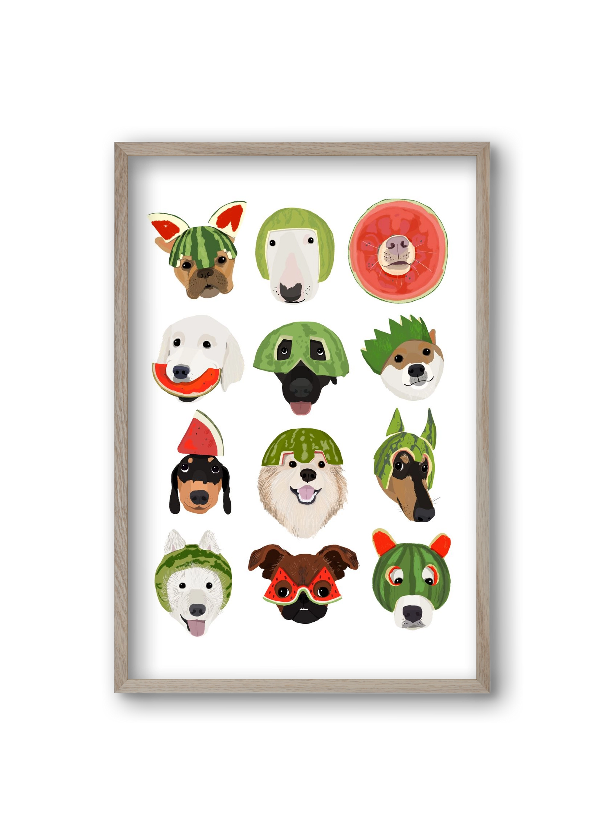 Watermelon dogs, 20x30 cm (20x30 cm), Tölgy keret
