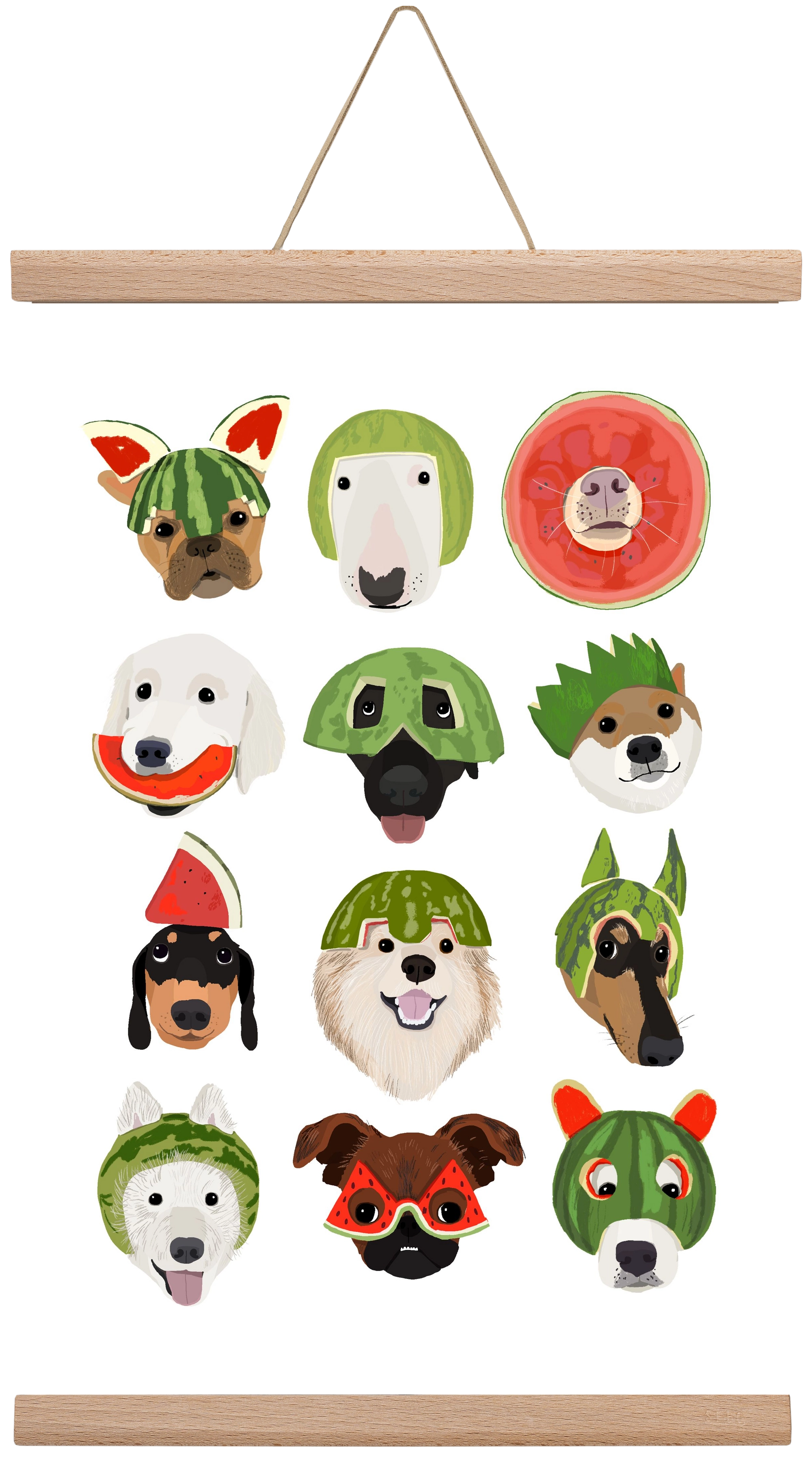 Watermelon dogs, 30x45 cm (30x45 cm), Tölgy akasztó