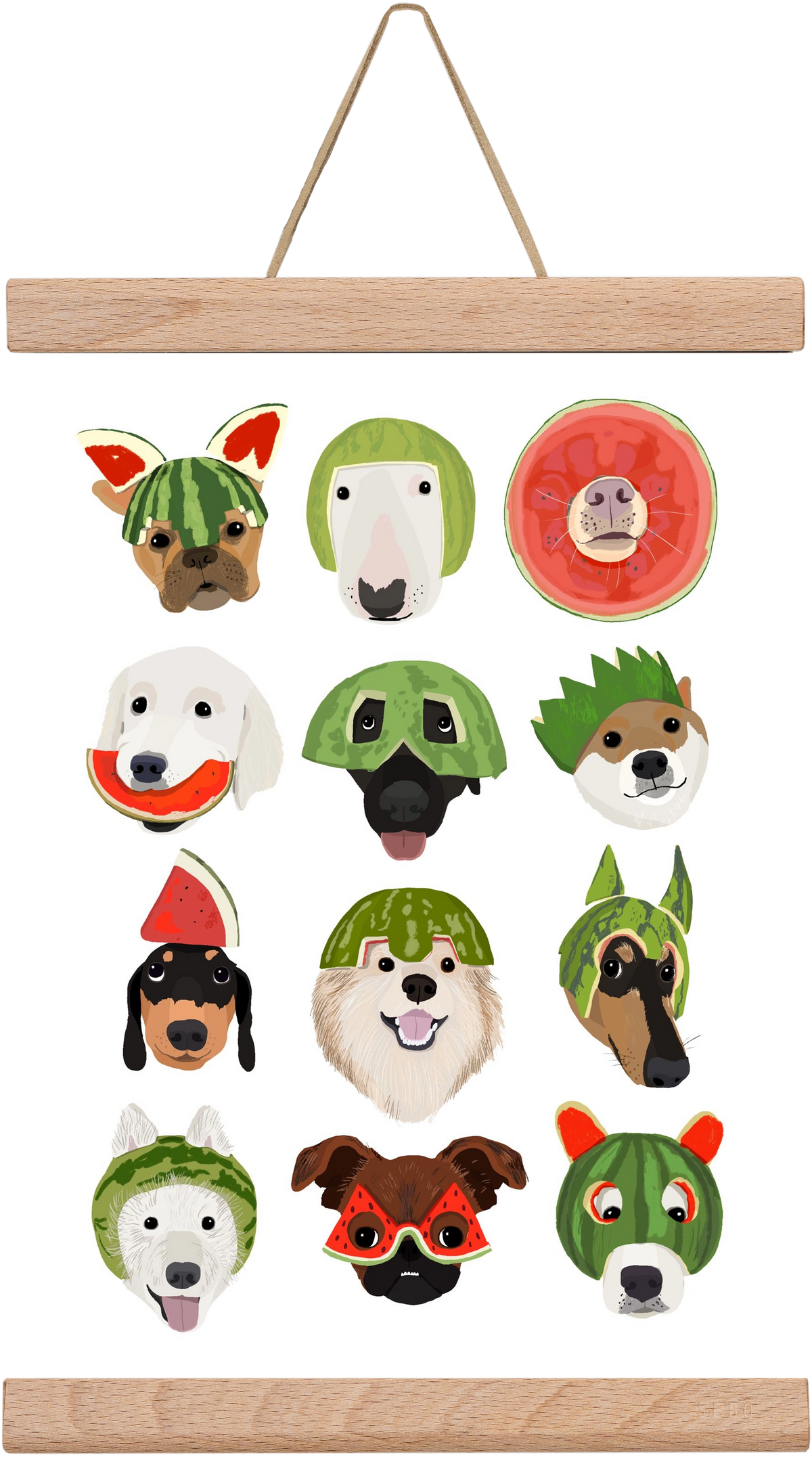 Watermelon dogs, 20x30 cm (20x30 cm), Tölgy akasztó