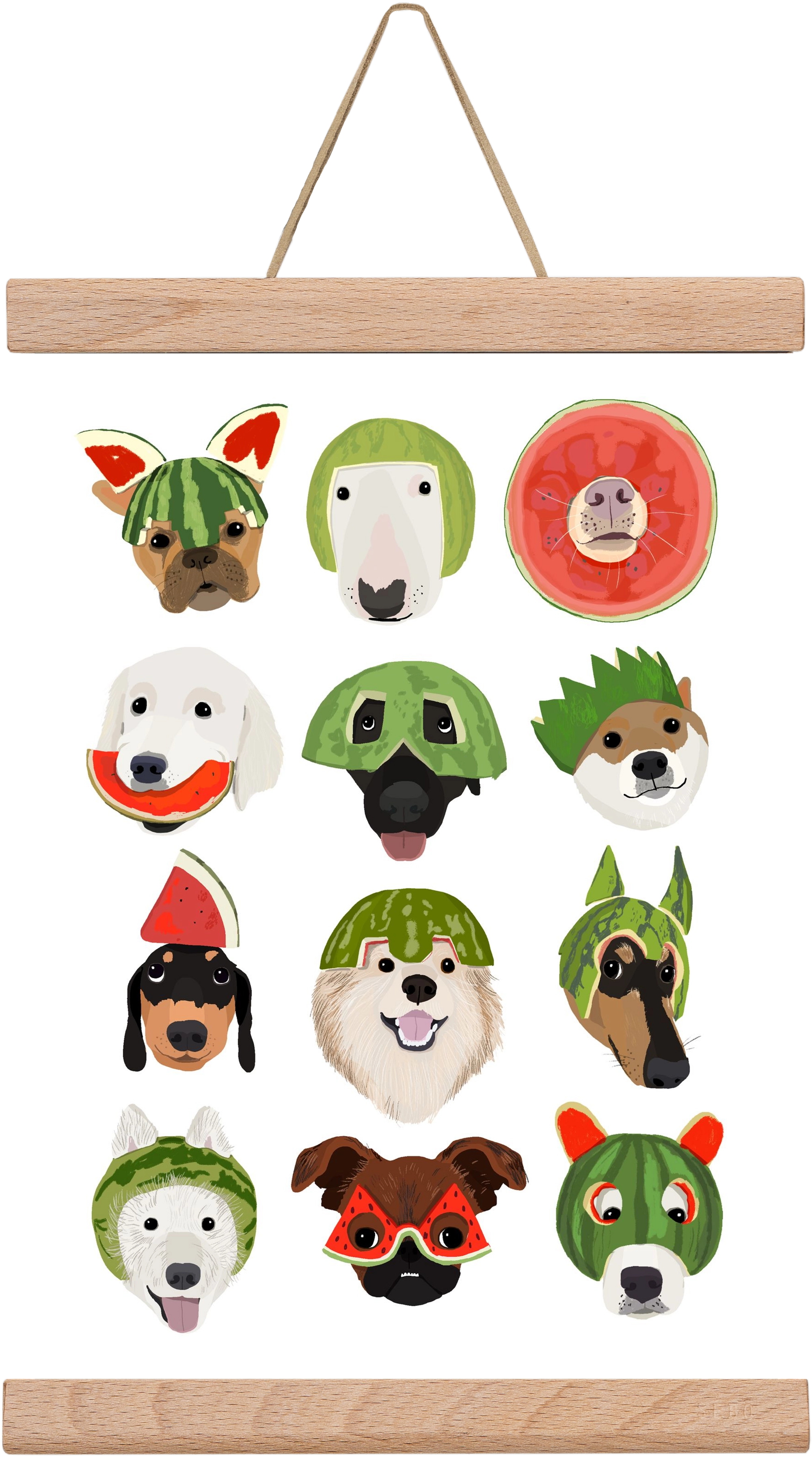 Watermelon dogs, 20x30 cm (20x30 cm), Tölgy akasztó