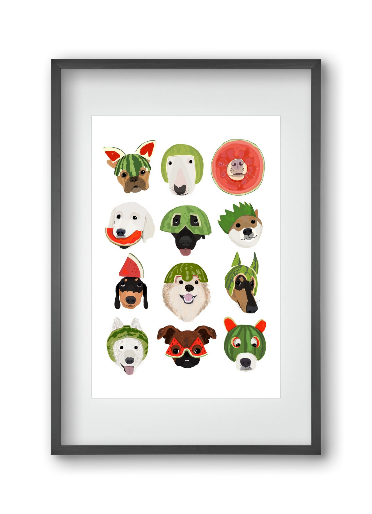 Watermelon dogs, 30x45 cm (20x30 cm), Fekete keret, paszpartuval