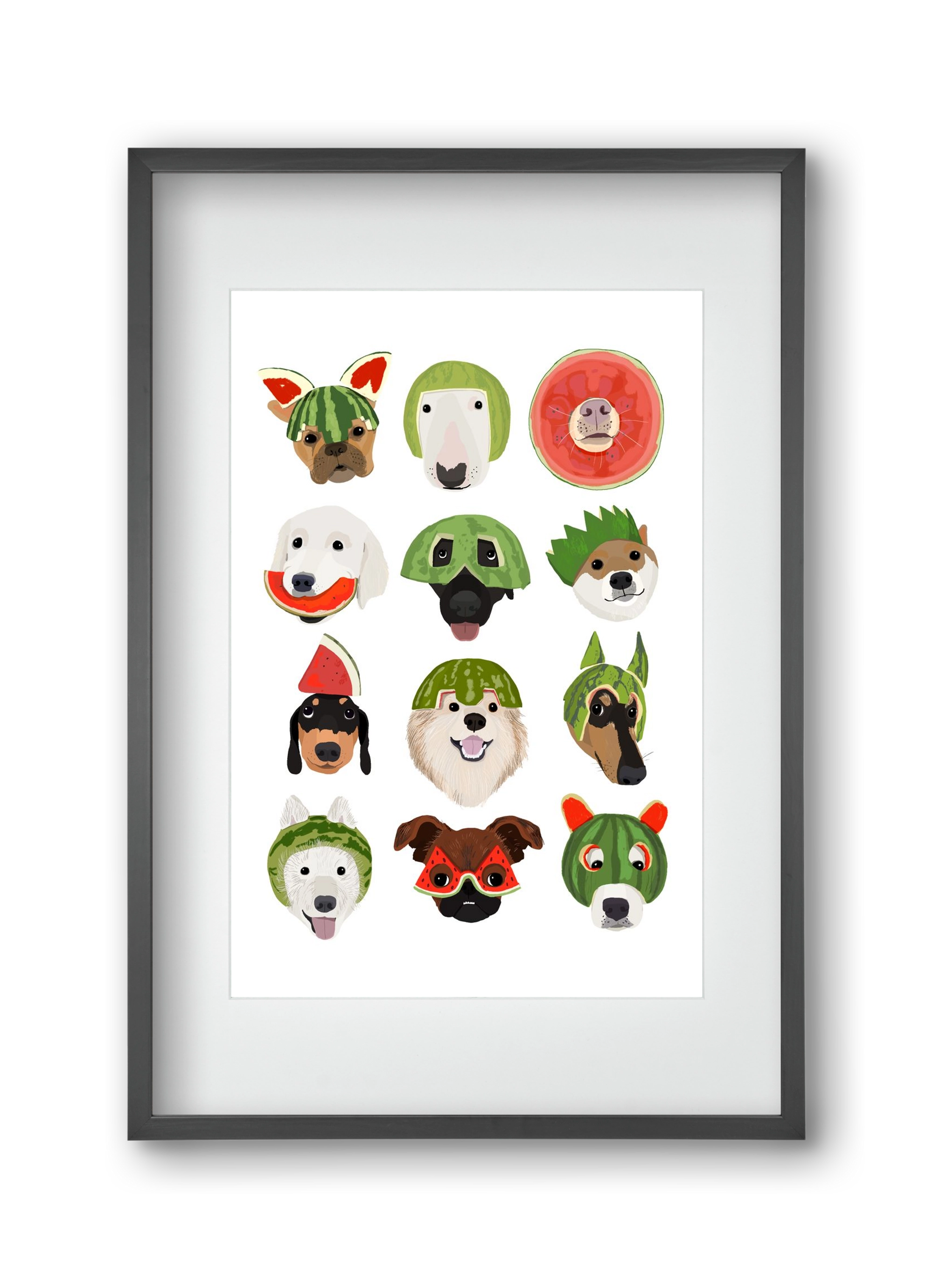 Watermelon dogs, 30x45 cm (20x30 cm), Fekete keret, paszpartuval