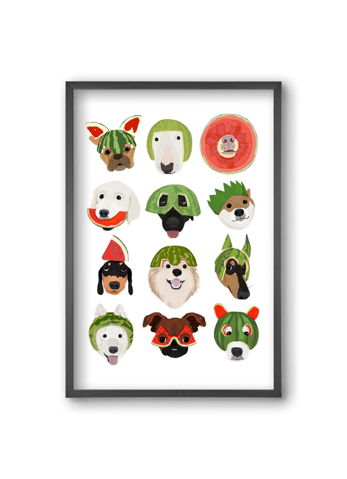 Watermelon dogs, 20x30 cm (20x30 cm), Fekete keret