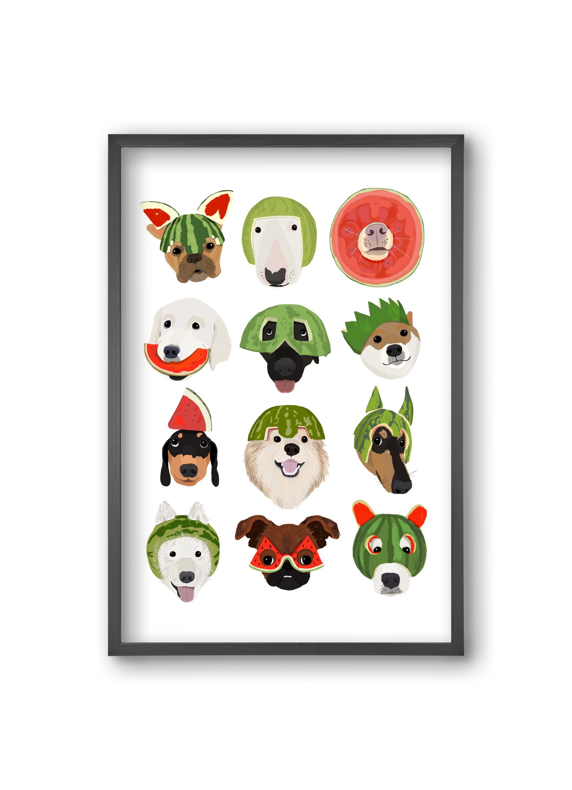 Watermelon dogs, 20x30 cm (20x30 cm), Fekete keret