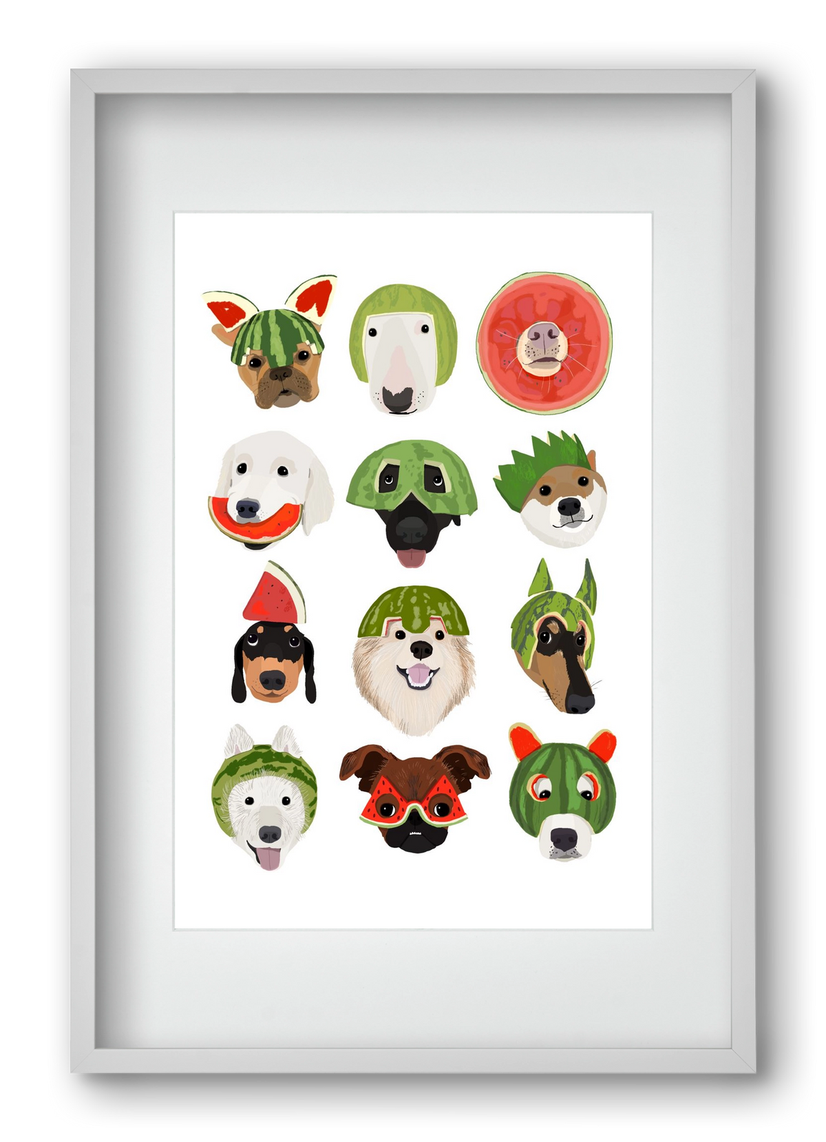 Watermelon dogs, 40x60 cm (30x45 cm), Fehér keret, paszpartuval