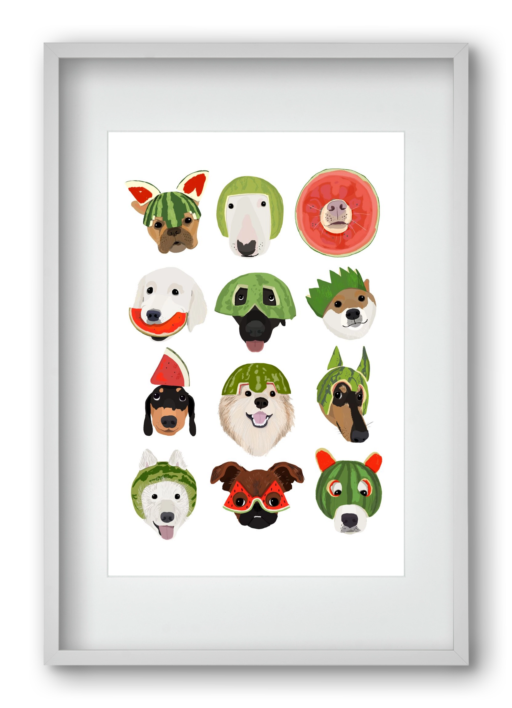Watermelon dogs, 40x60 cm (30x45 cm), Fehér keret, paszpartuval