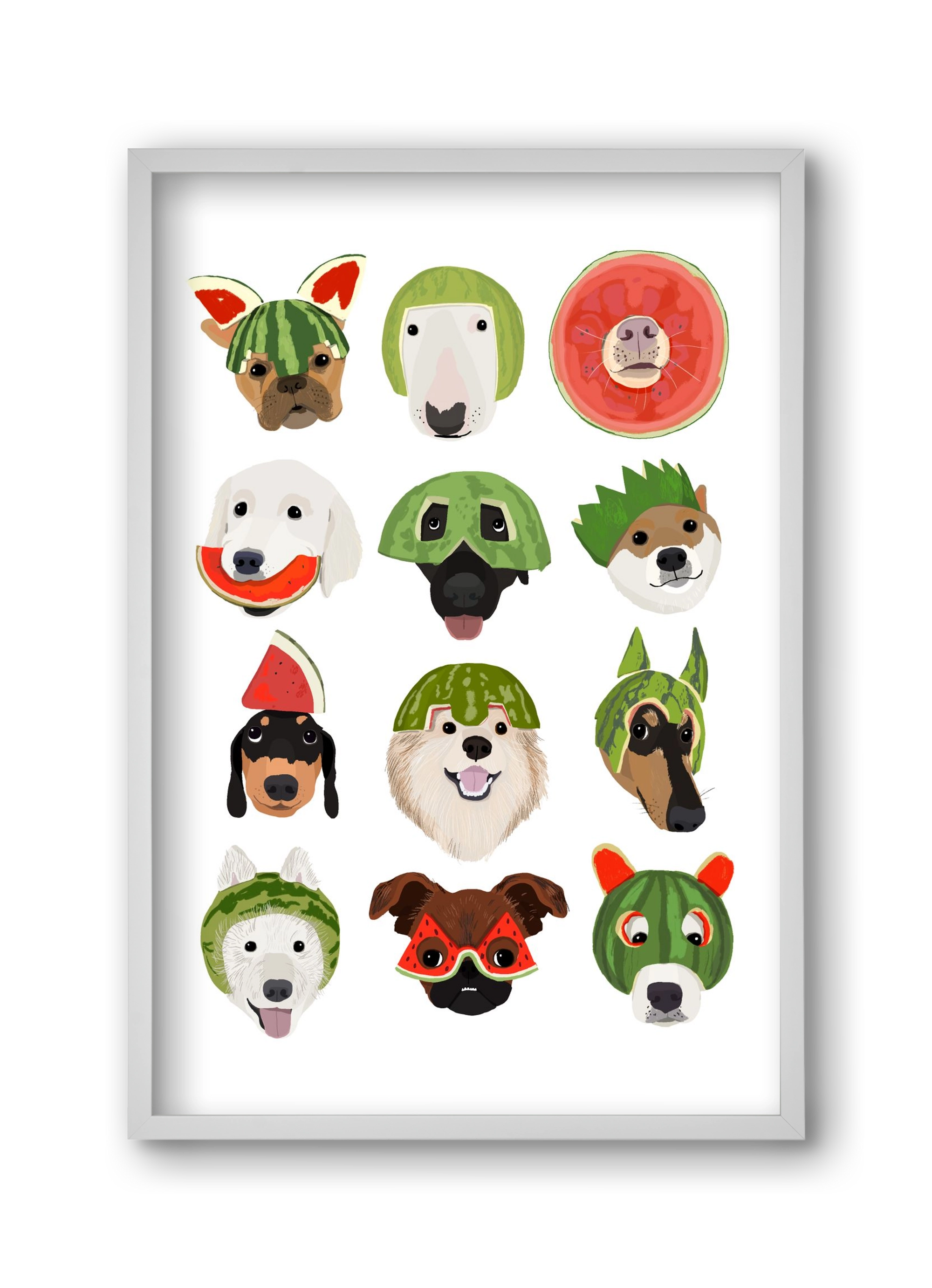 Watermelon dogs, 30x45 cm (30x45 cm), Fehér keret