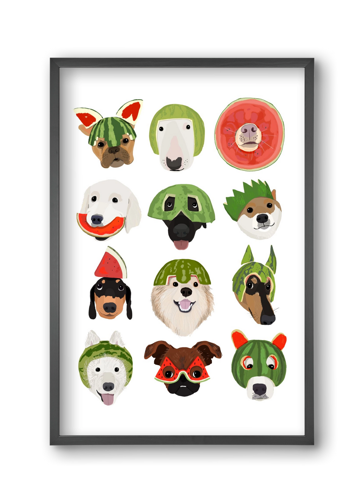 Watermelon dogs, 30x45 cm (30x45 cm), Fekete keret