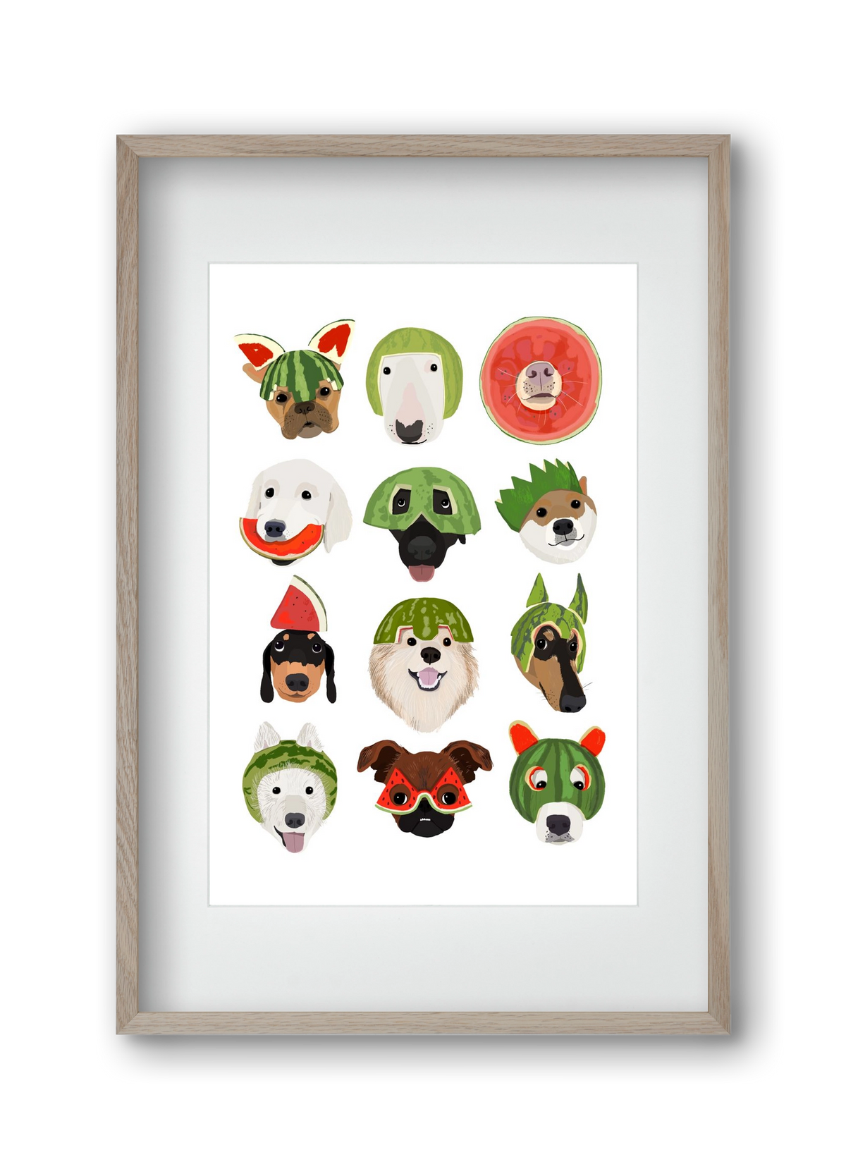 Watermelon dogs, 30x45 cm (20x30 cm), Tölgy keret, paszpartuval