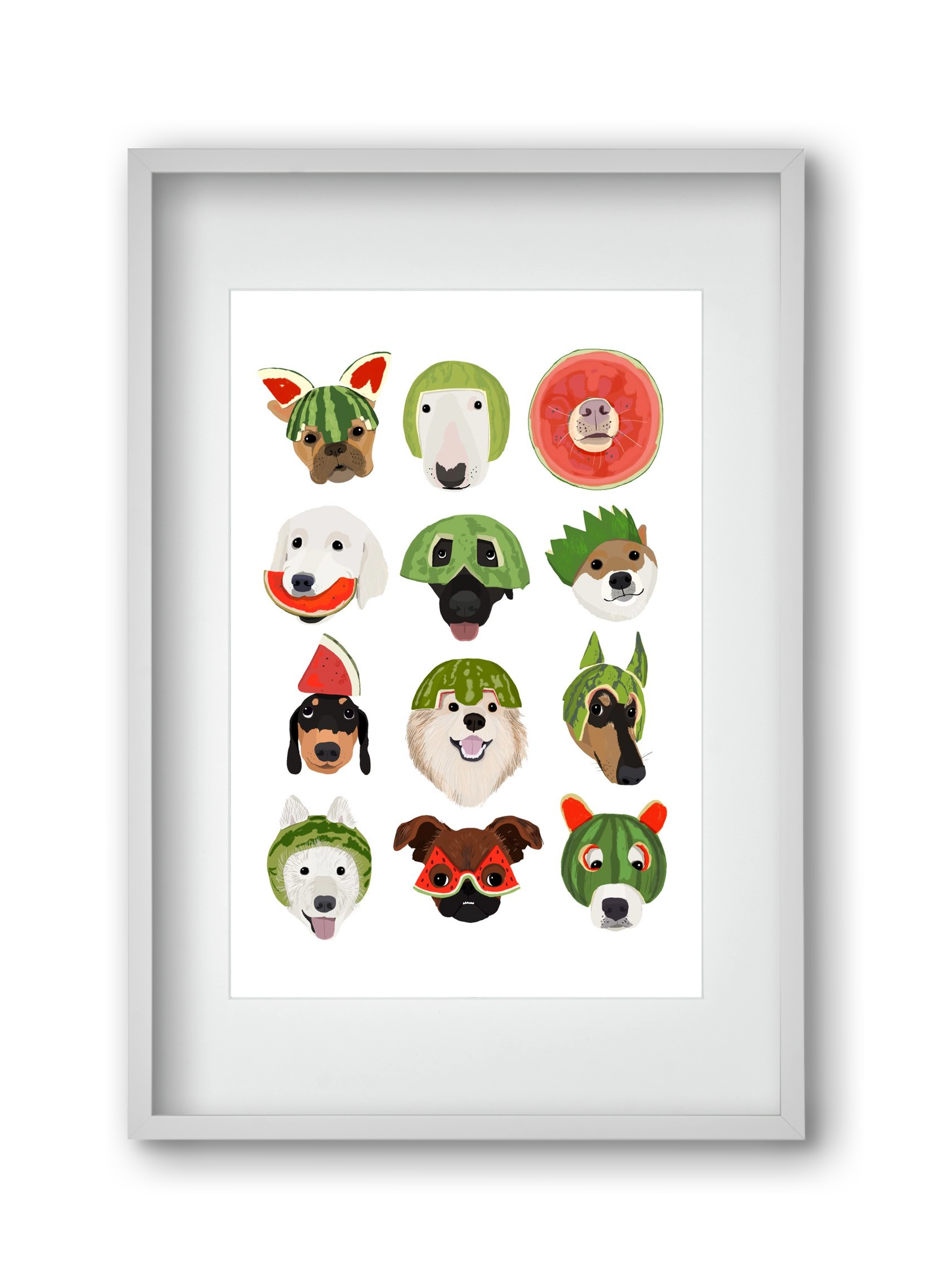 Watermelon dogs, 30x45 cm (20x30 cm), Fehér keret, paszpartuval
