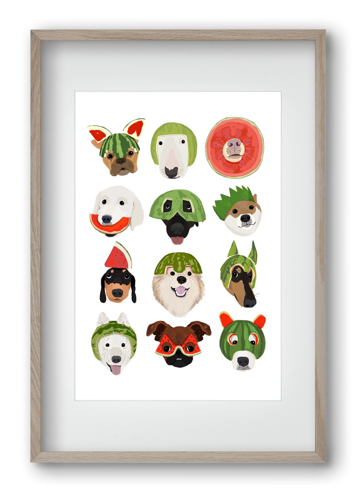 Watermelon dogs, 40x60 cm (30x45 cm), Tölgy keret, paszpartuval