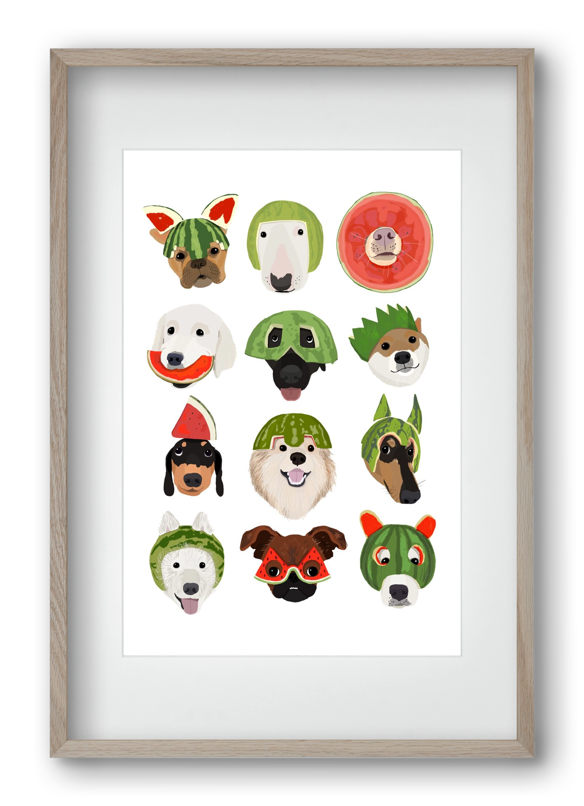 Watermelon dogs, 40x60 cm (30x45 cm), Tölgy keret, paszpartuval