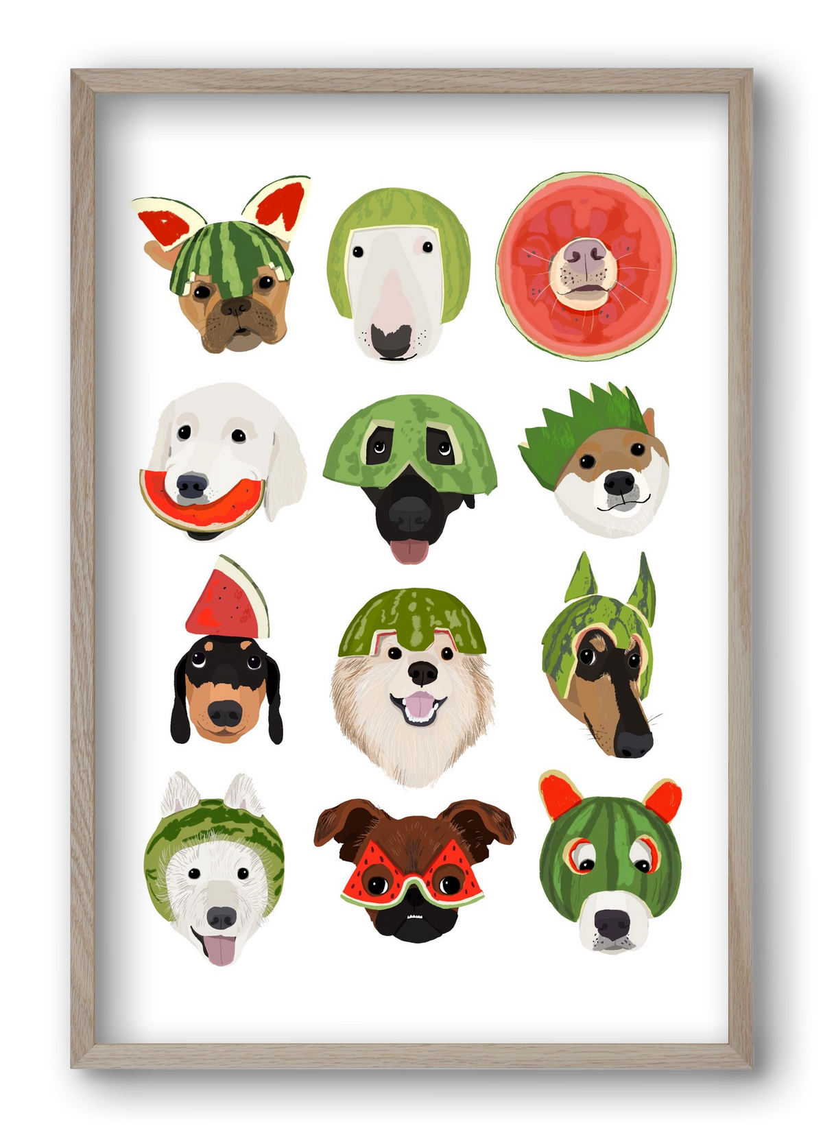 Watermelon dogs, 40x60 cm (40x60 cm), Tölgy keret