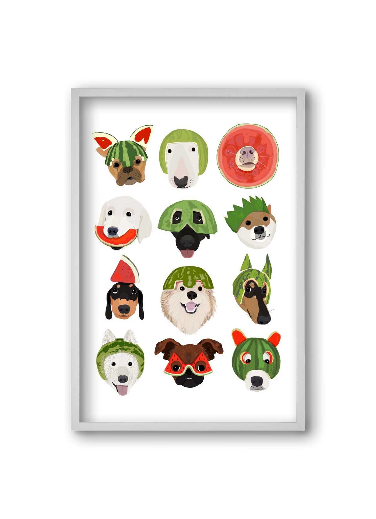 Watermelon dogs, 20x30 cm (20x30 cm), Fehér keret