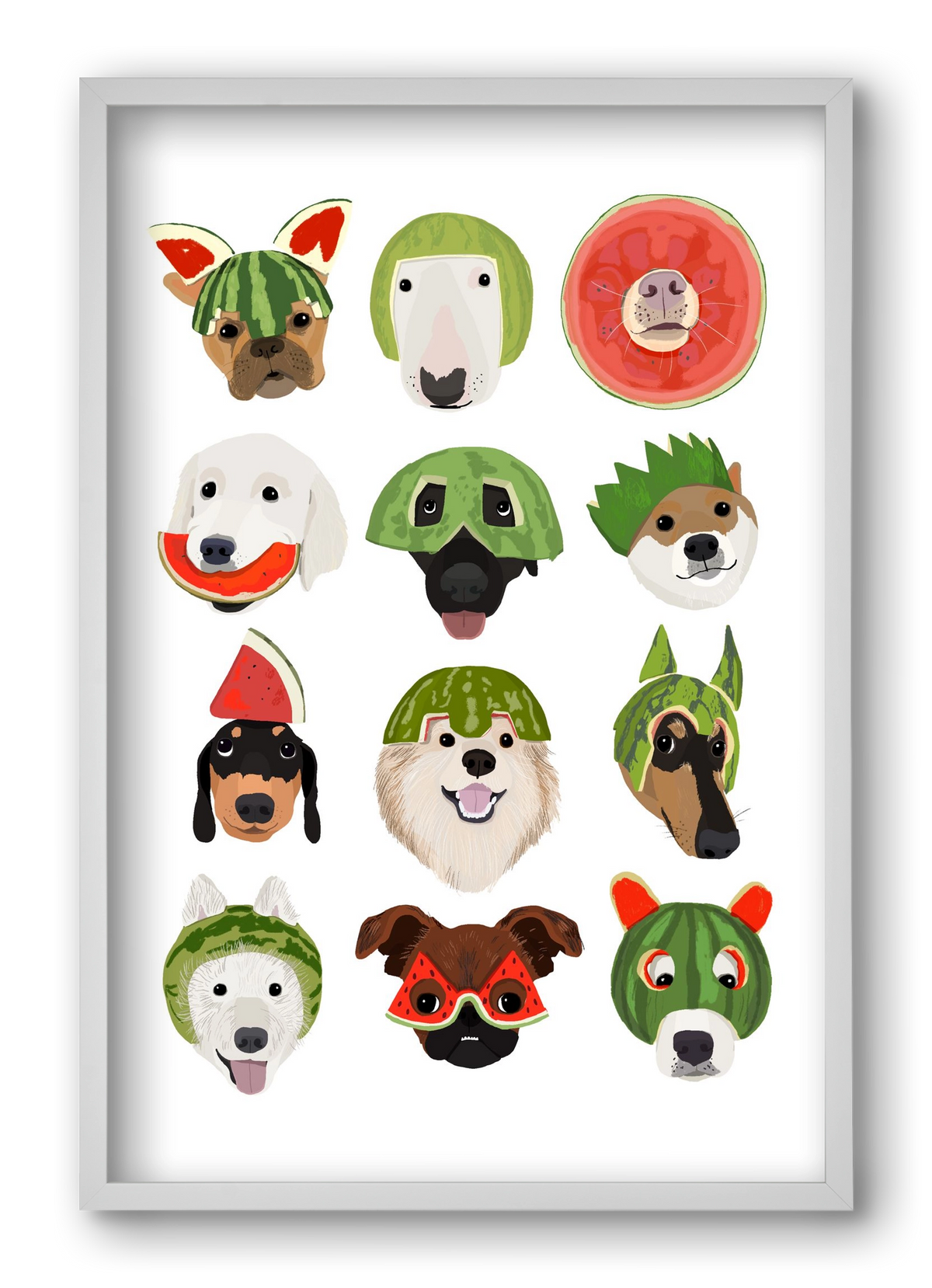 Watermelon dogs, 40x60 cm (40x60 cm), Fehér keret